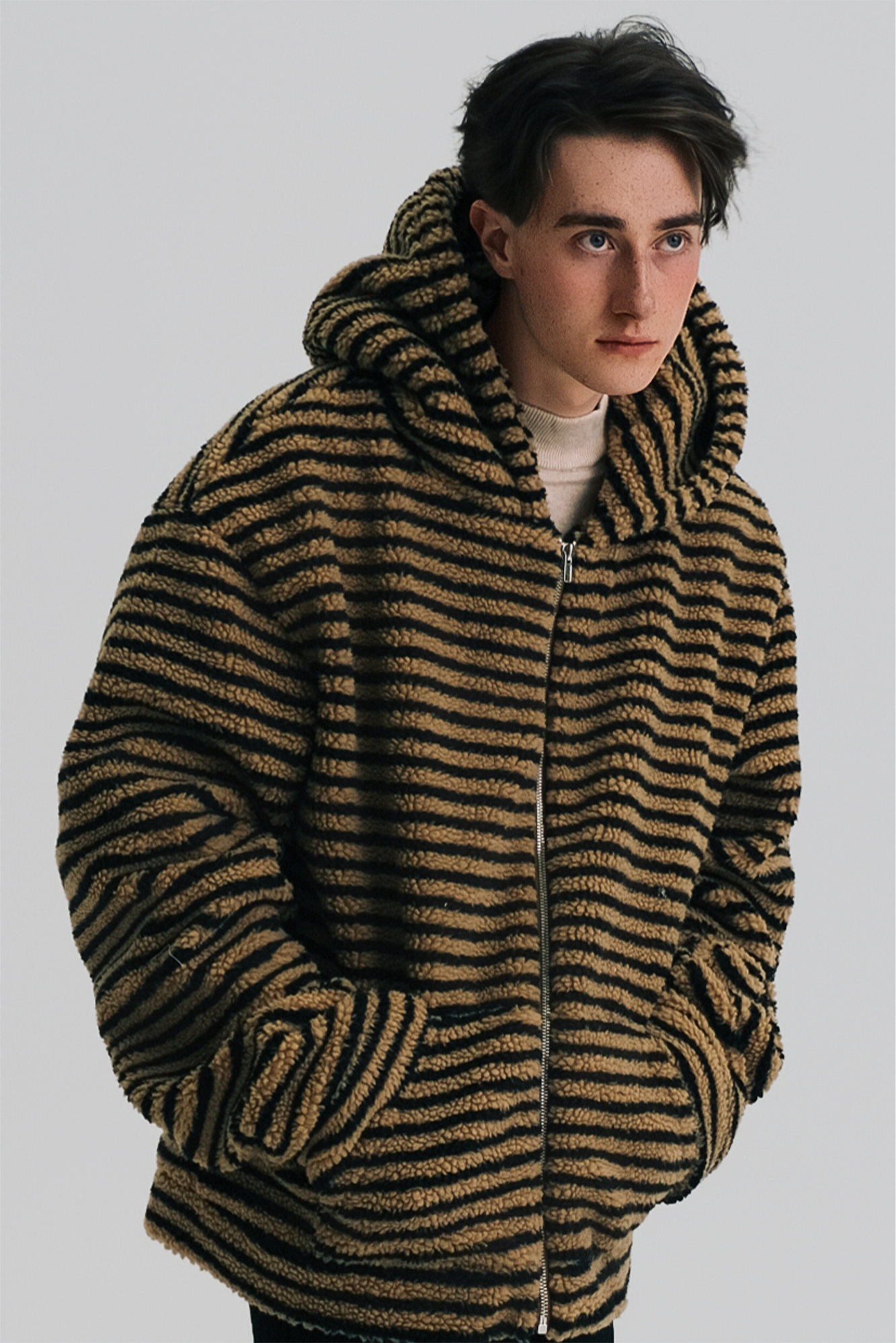 WIID Contrast Striped Fleece Hoodie Jacket