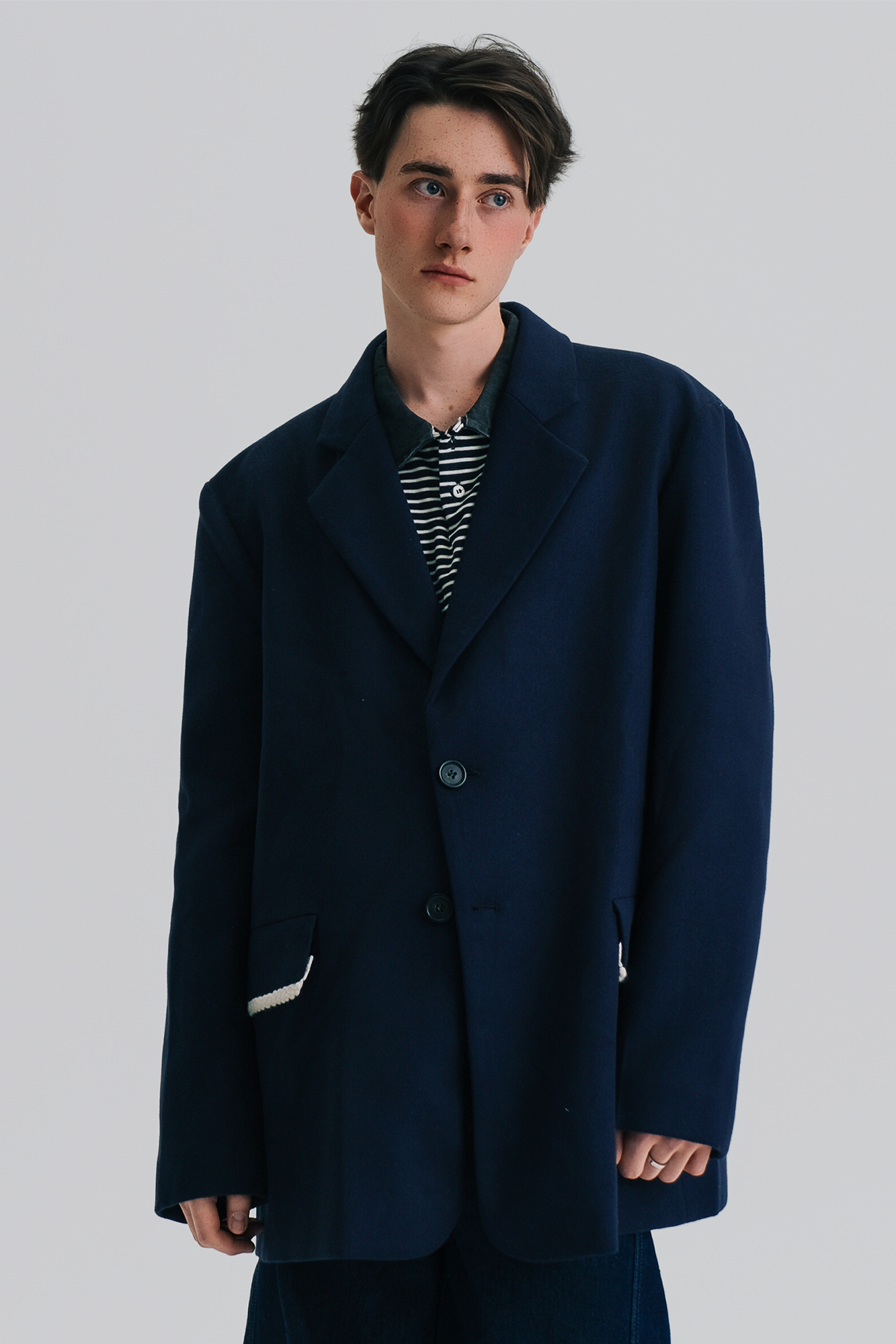 WIID Braid-Trim Flap Pockets Oversized Blazer