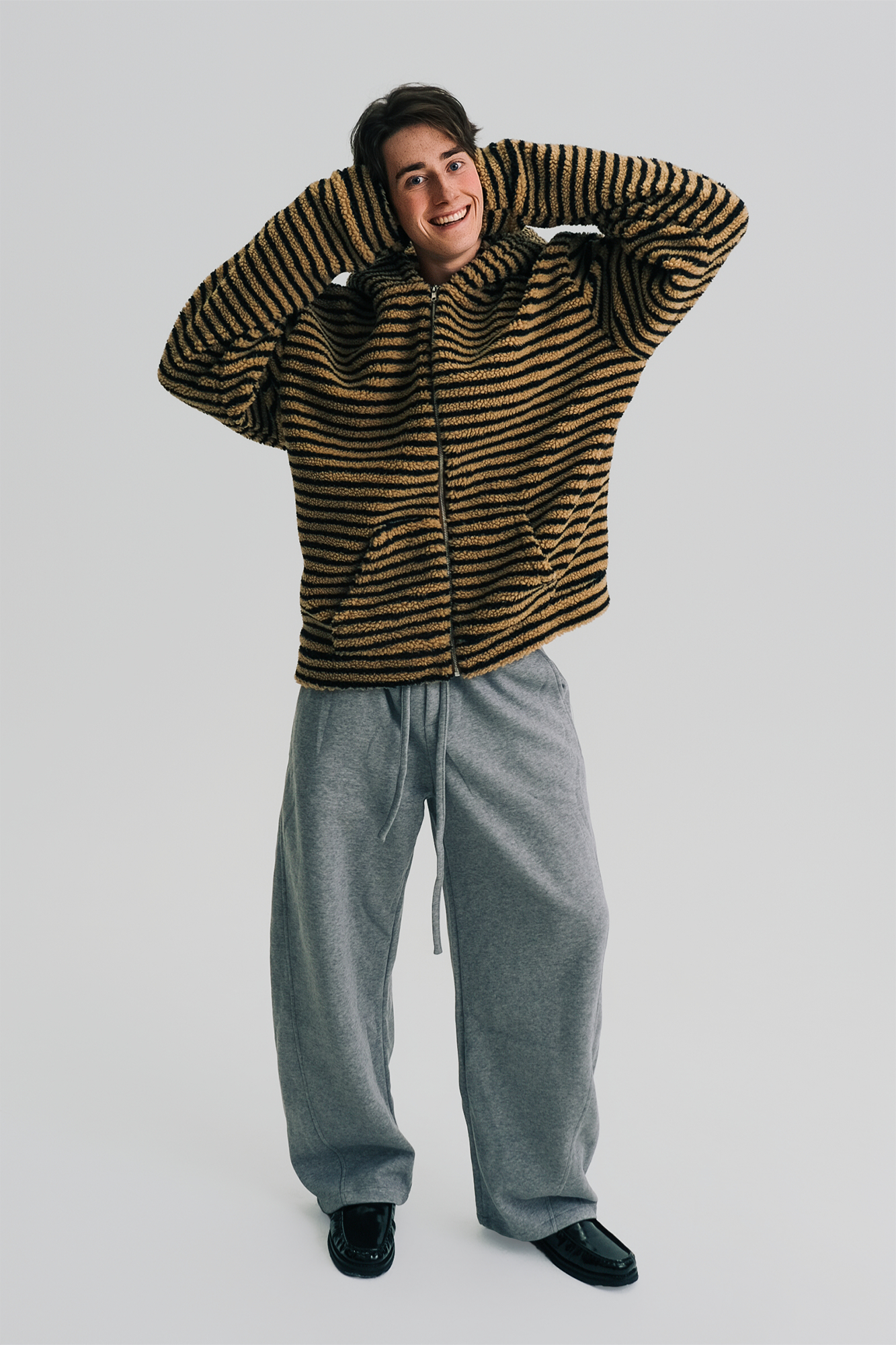 WIID Contrast Striped Fleece Hoodie Jacket