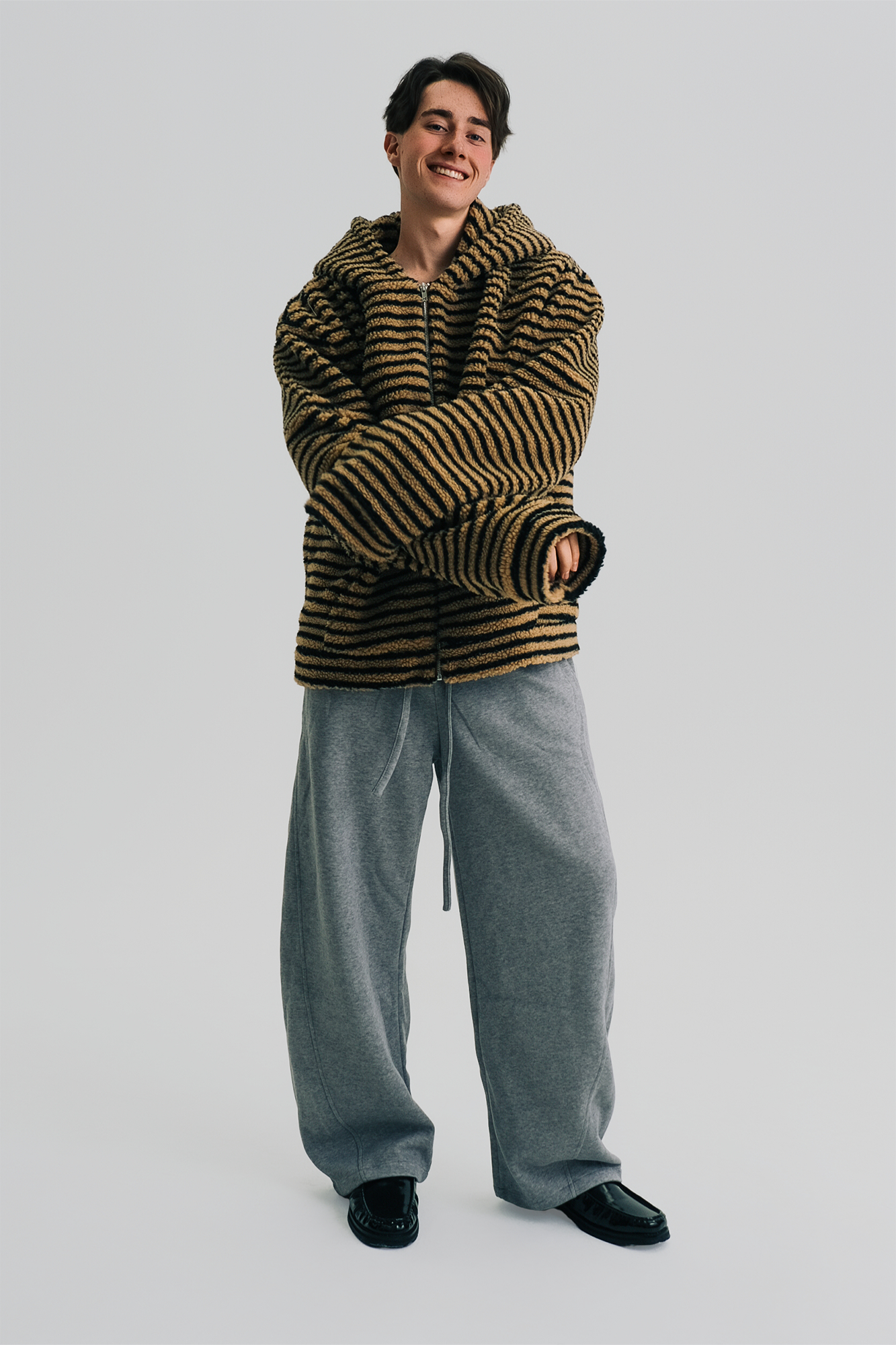 WIID Contrast Striped Fleece Hoodie Jacket