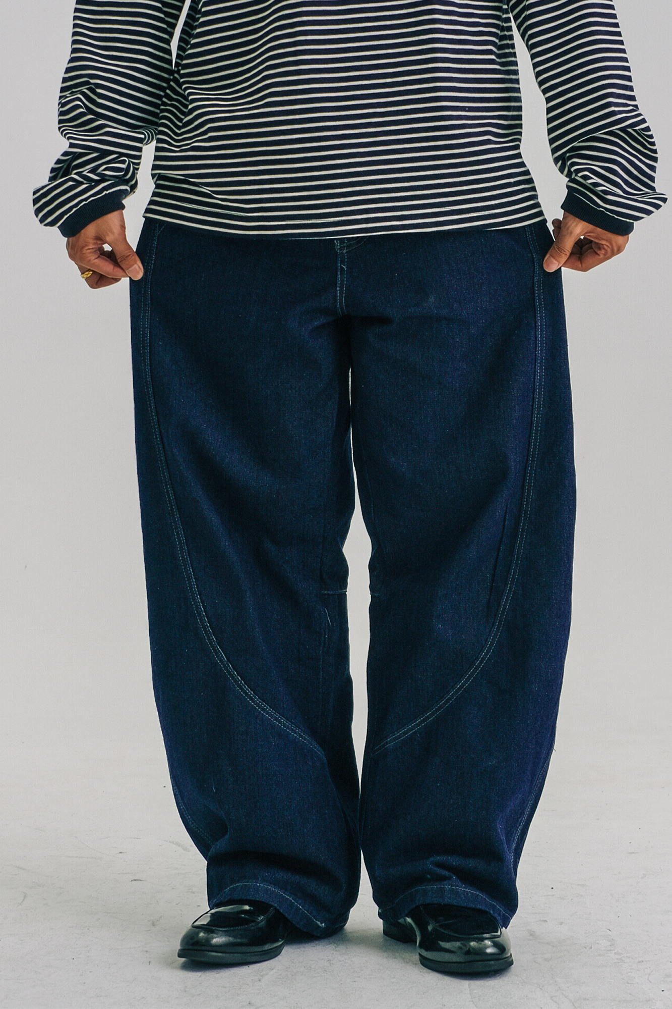 WIID Washed Stitched Curved Panel Jeans