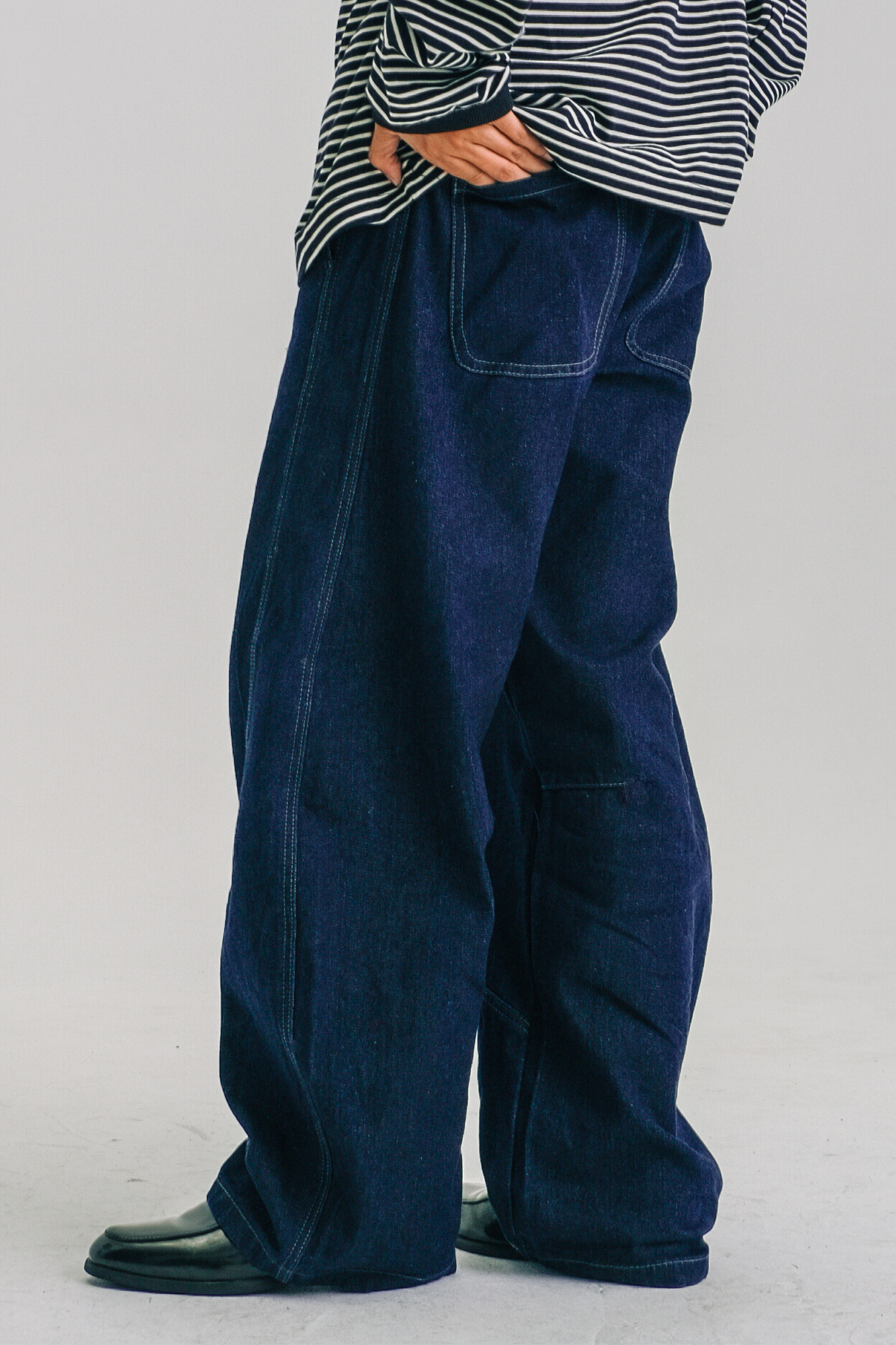 WIID Washed Stitched Curved Panel Jeans