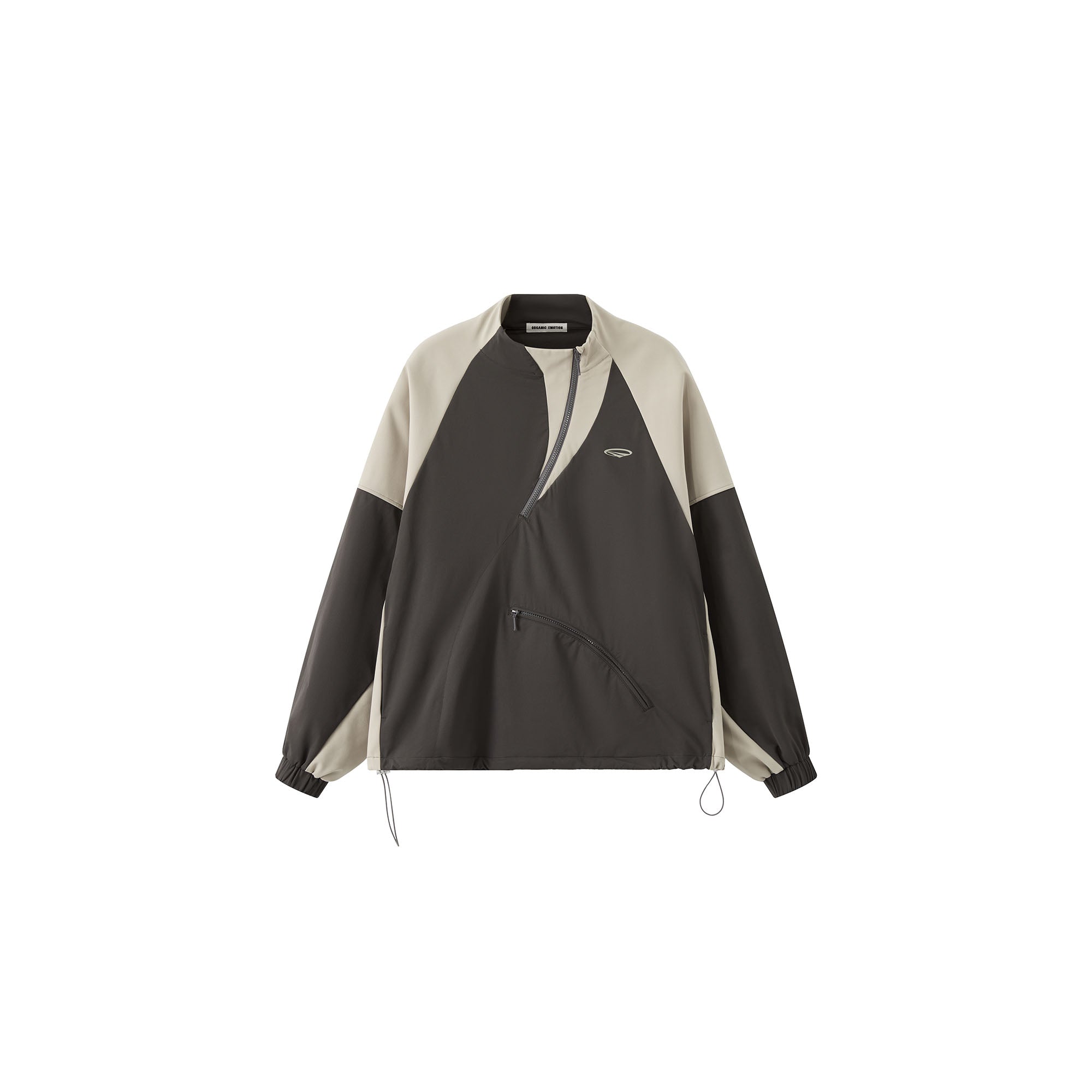ORGANIC EMOTION Contrast Diagonal Half Zip Oversized  Windbreaker