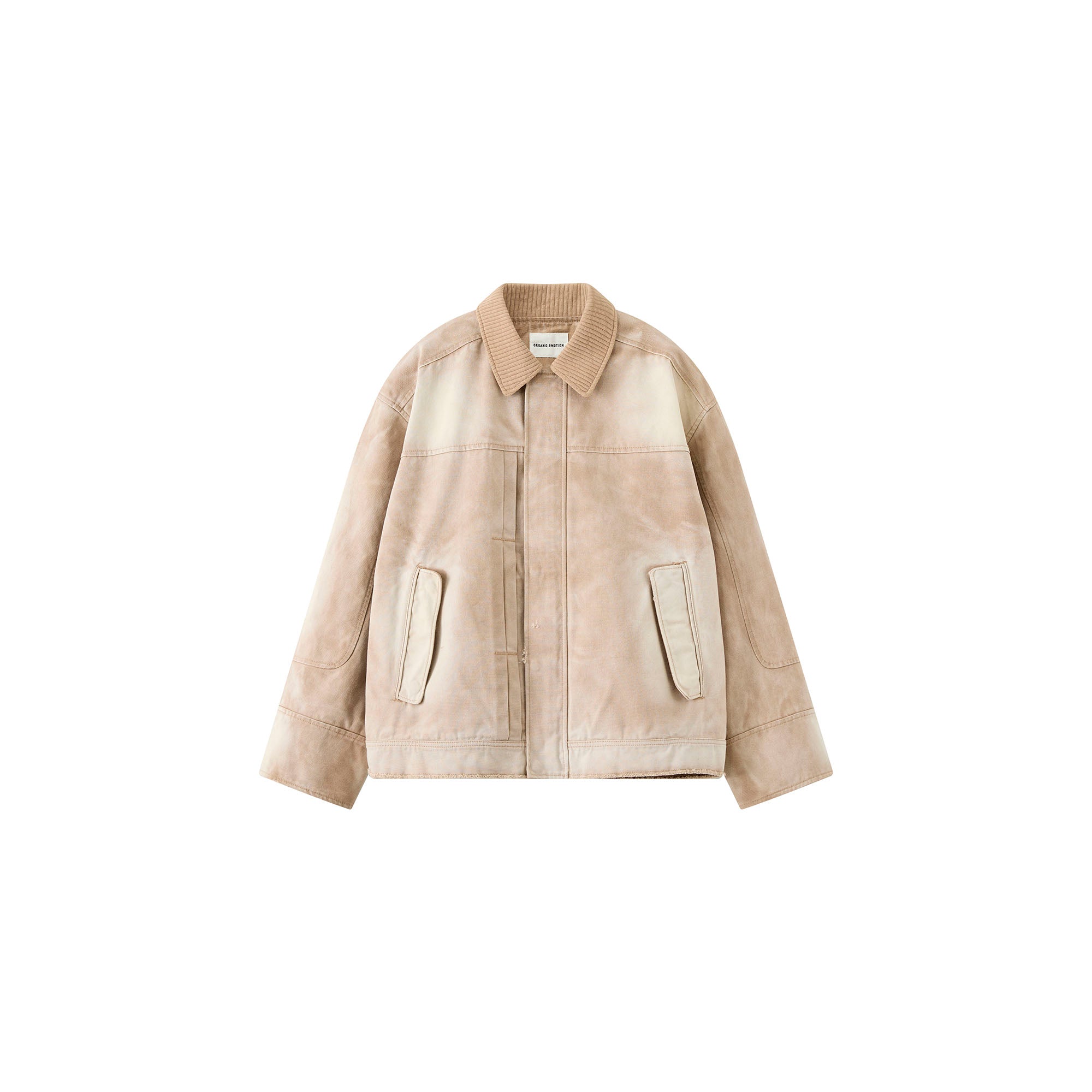 ORGANIC EMOTION Washed Contrast Collar Oversized Snap Jacket