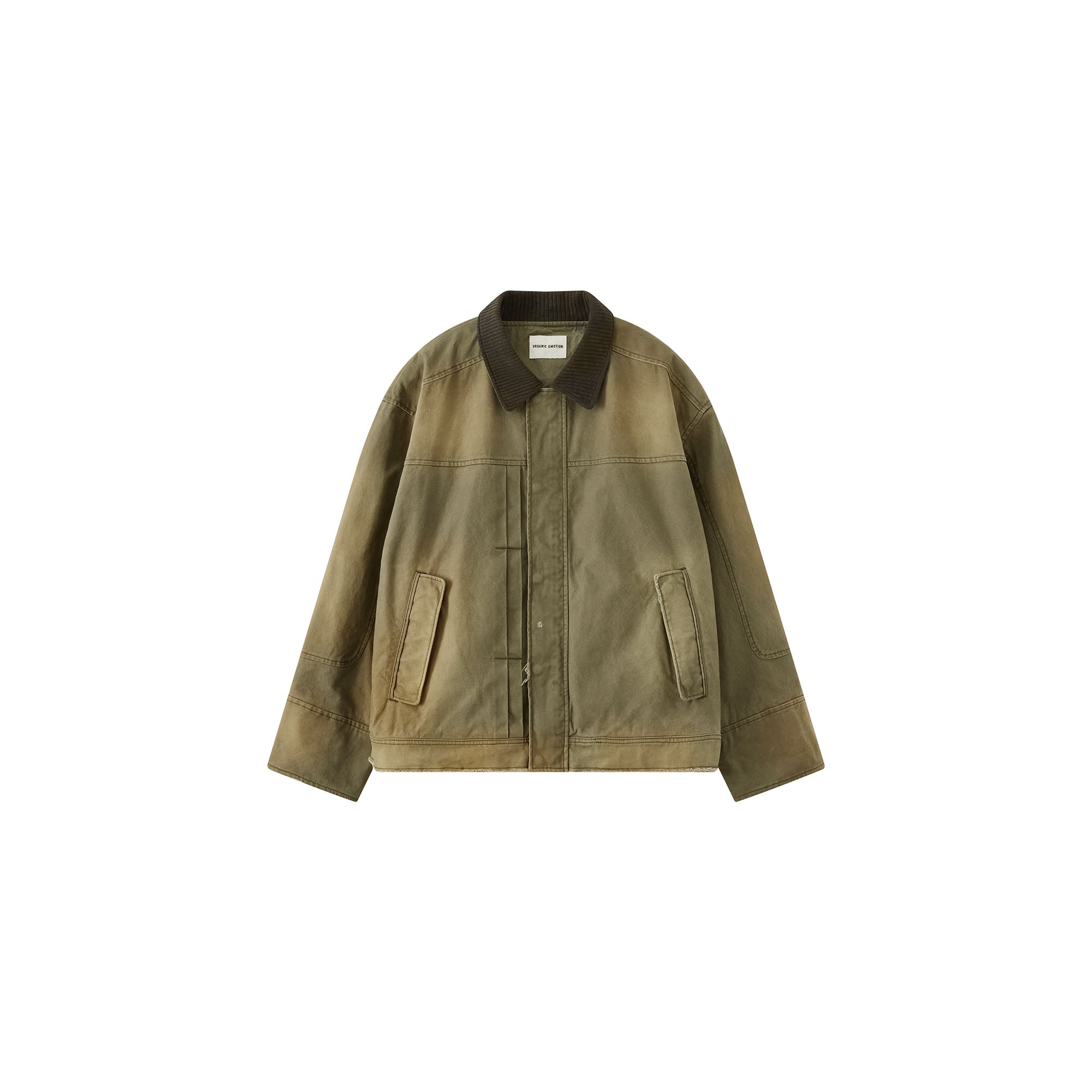 ORGANIC EMOTION Washed Contrast Collar Oversized Snap Jacket