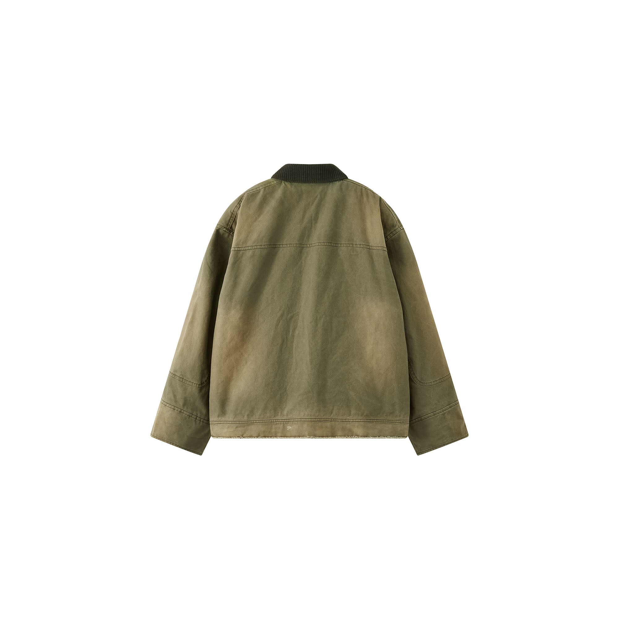ORGANIC EMOTION Washed Contrast Collar Oversized Snap Jacket