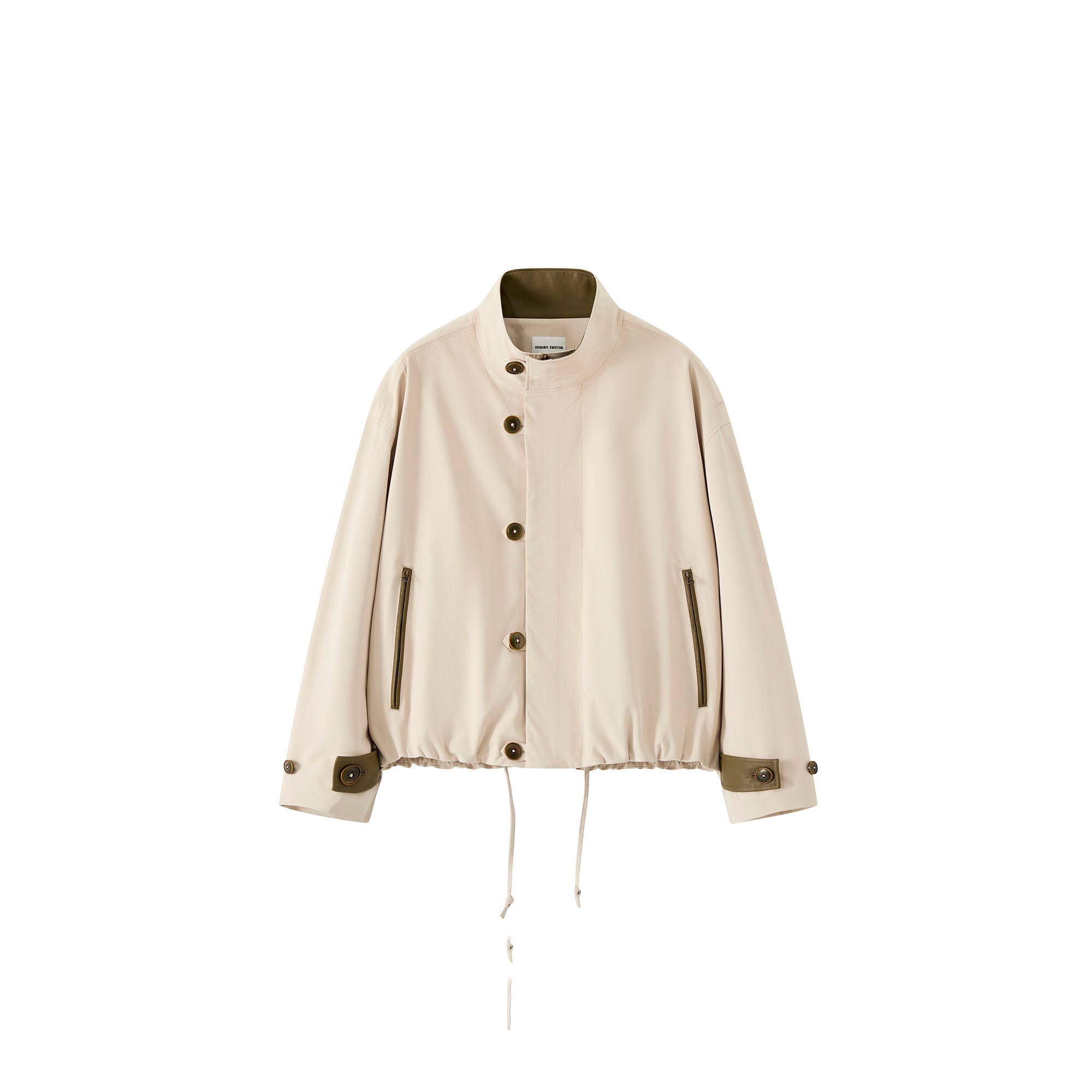 ORGANIC EMOTION Stand Collar PU Drawstring Jacket