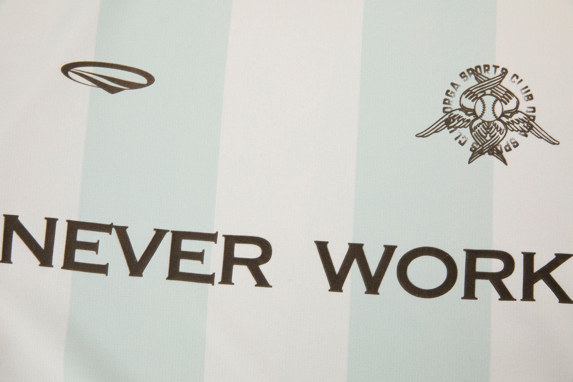 ORGANIC EMOTION Never Work Slogan Stripes Spliced Jersey