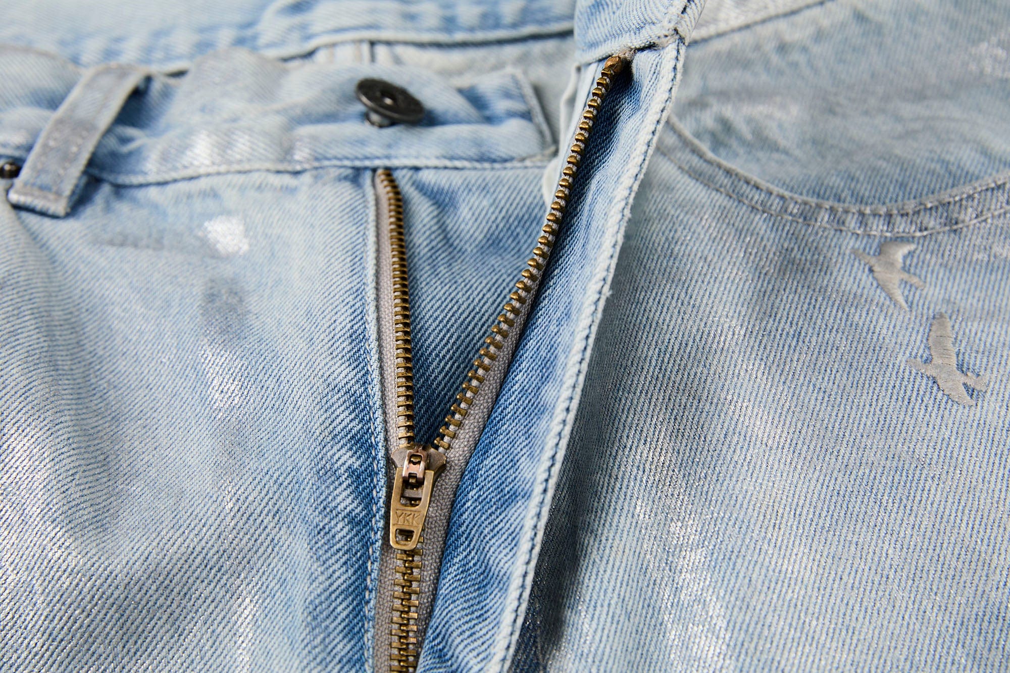 ORGANIC EMOTION Flying Bird Embroidered Washed Wide-Leg Jeans
