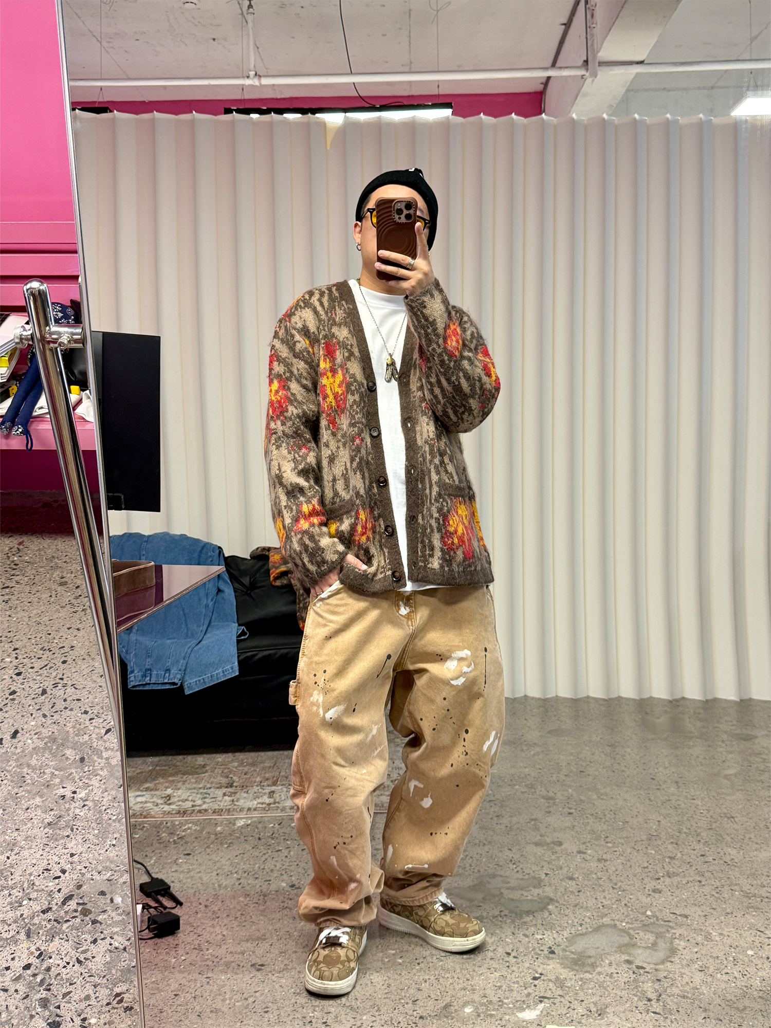 ME DA IGUAL Fuzzy Jacquard Floral Cardigan