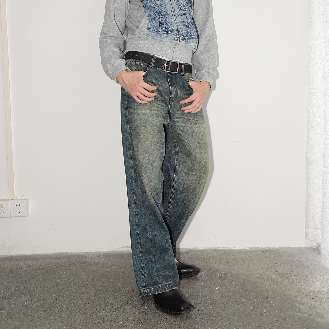 LEONSENSE Washed Straight Jeans, premium urban and streetwear designers apparel on PROJECTISR.com, LEONSENSE