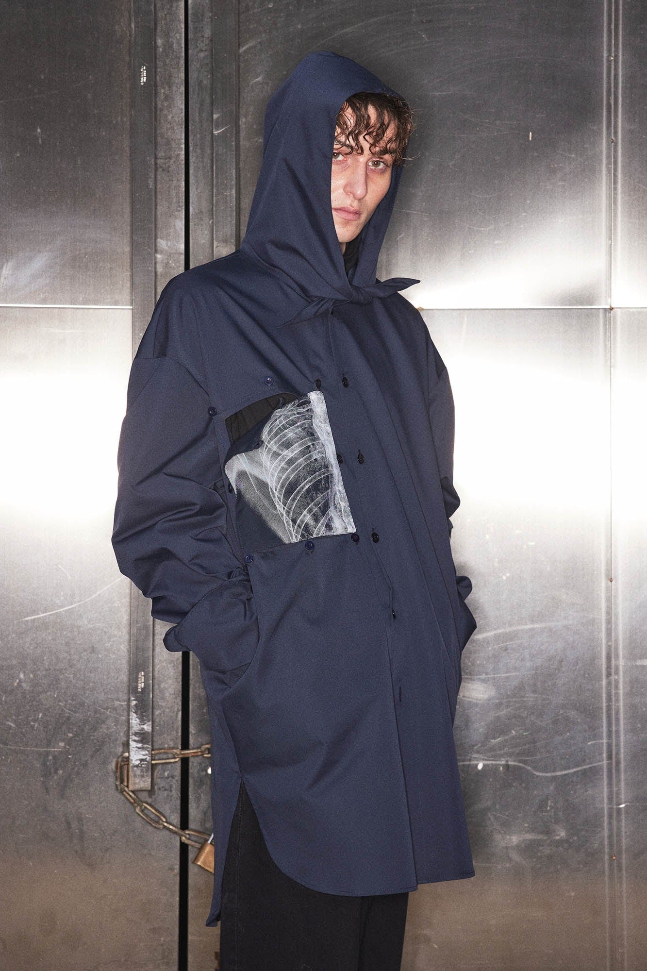 KADAKADA X-Ray Hooded Scarf Longline Shirt