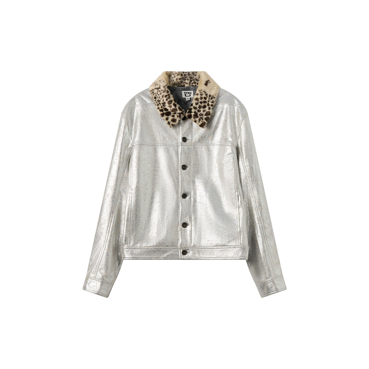 YANLI Fur-Collar Spliced Faux Leather Jacket