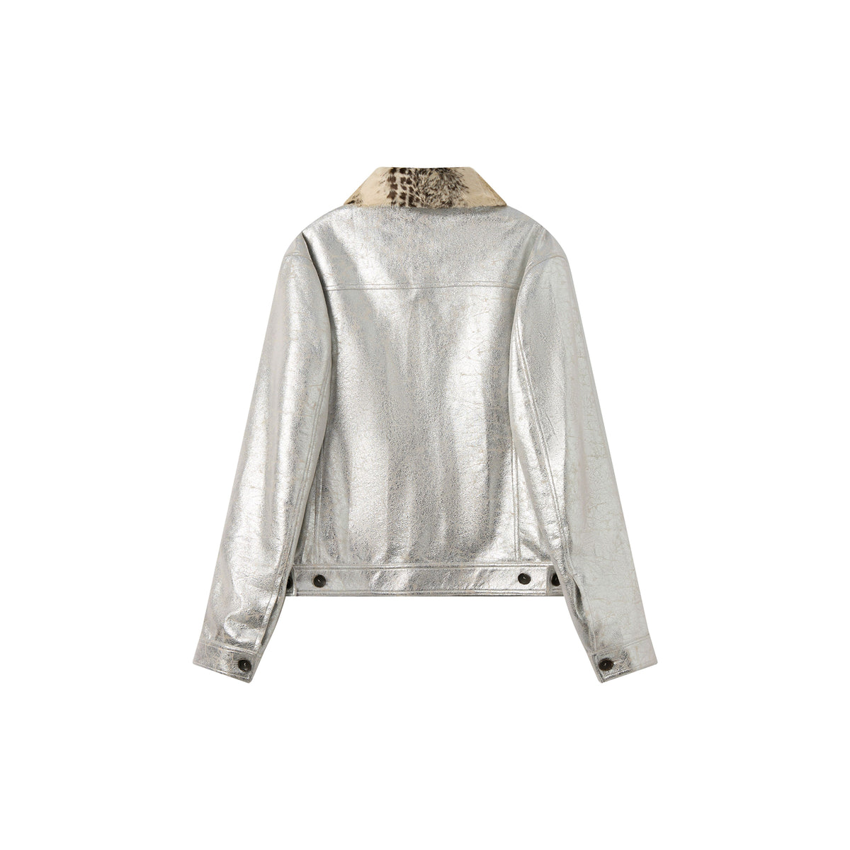 YANLI Fur-Collar Spliced Faux Leather Jacket