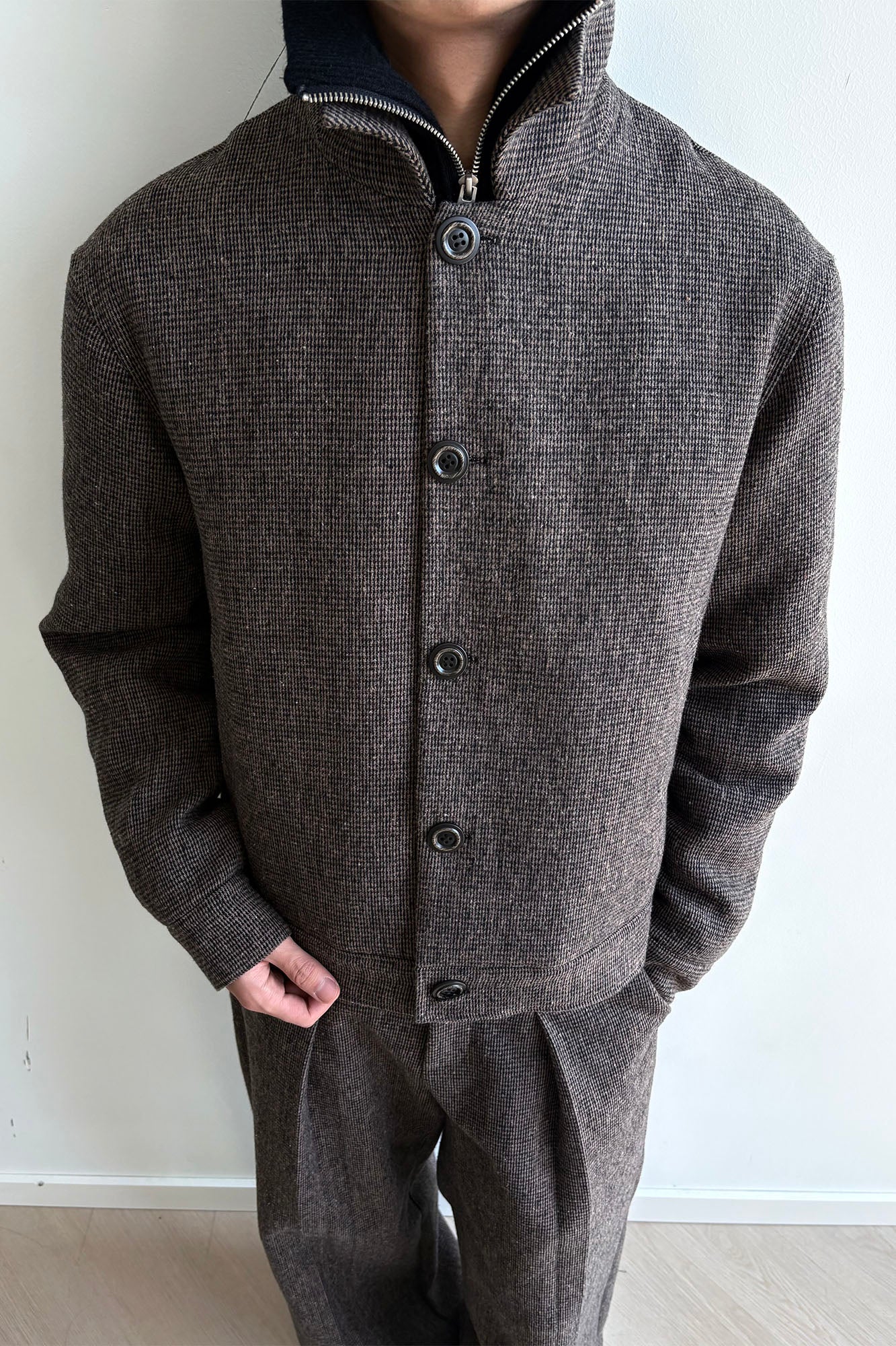 KREATE Faux Layered High-Neck Padded Blouson