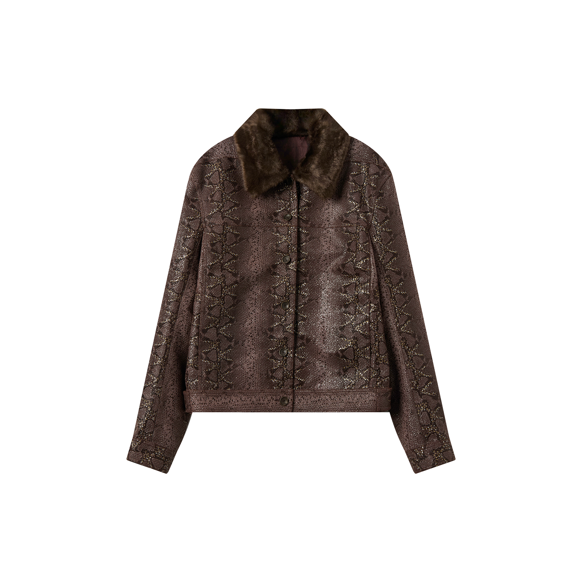 YANLI Fur-Collar Spliced Faux Leather Jacket