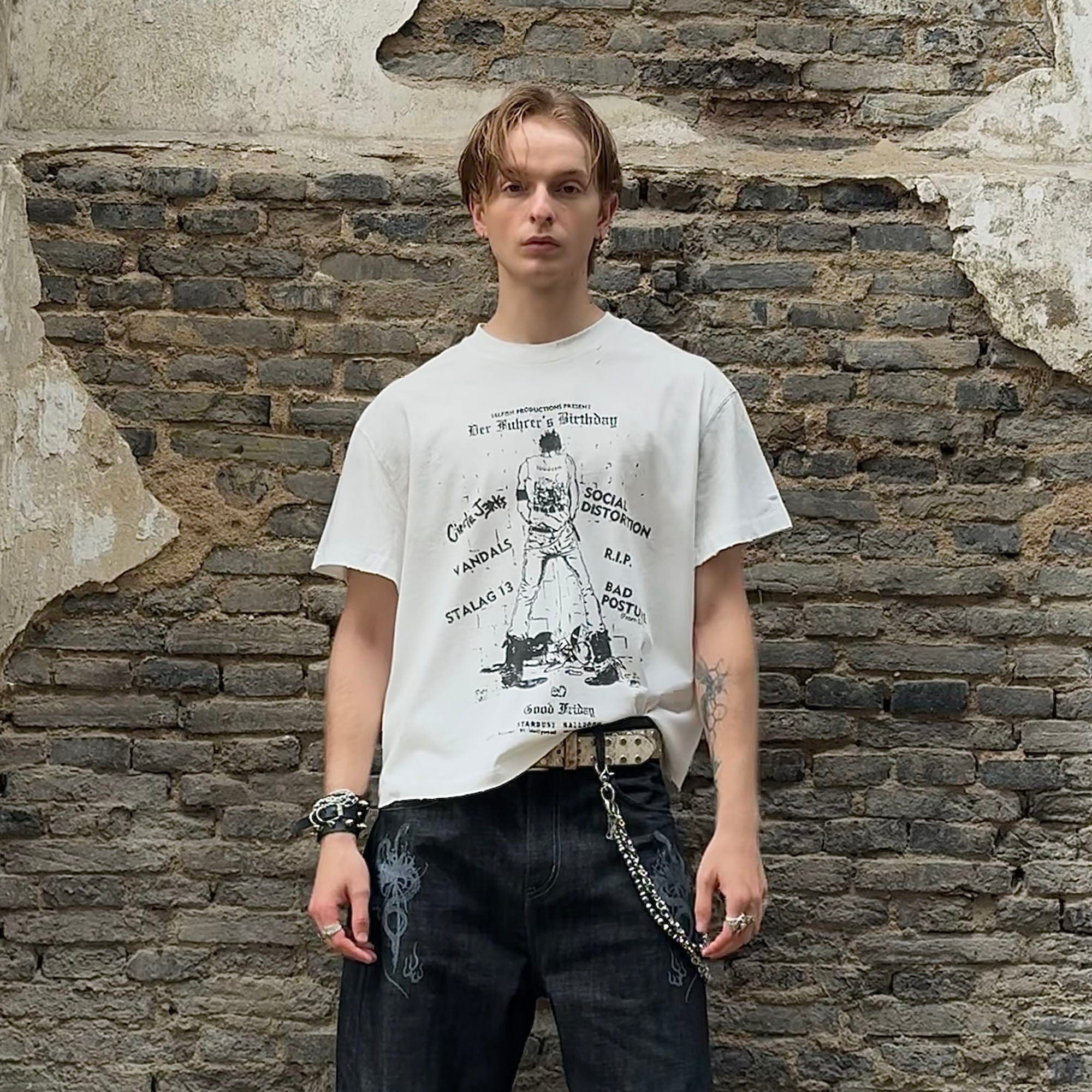 LUUUCAM Punk Flyer Distressed Graphic T-Shirt, premium urban and streetwear designers apparel on PROJECTISR.com, LUUUCAM