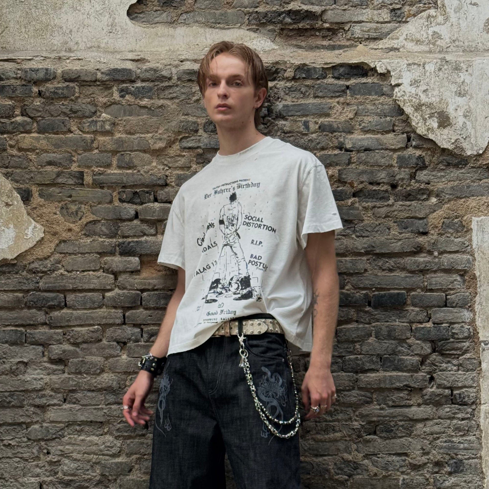 LUUUCAM Punk Flyer Distressed Graphic T-Shirt, premium urban and streetwear designers apparel on PROJECTISR.com, LUUUCAM
