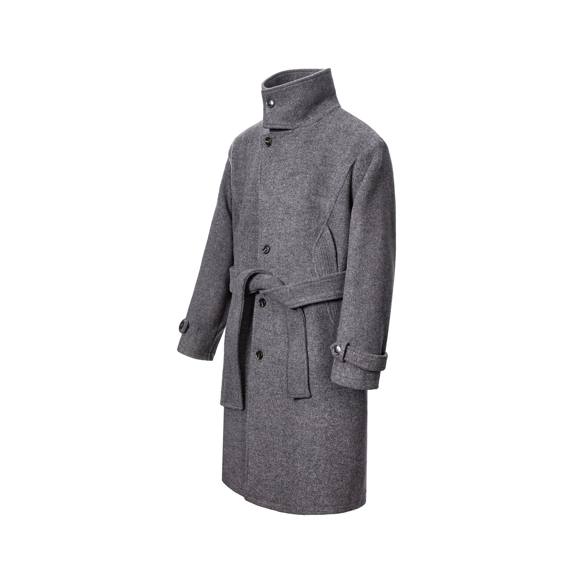 CATSSTAC Asymmetrical Stand-Collar Wool-Blend Belted Coat