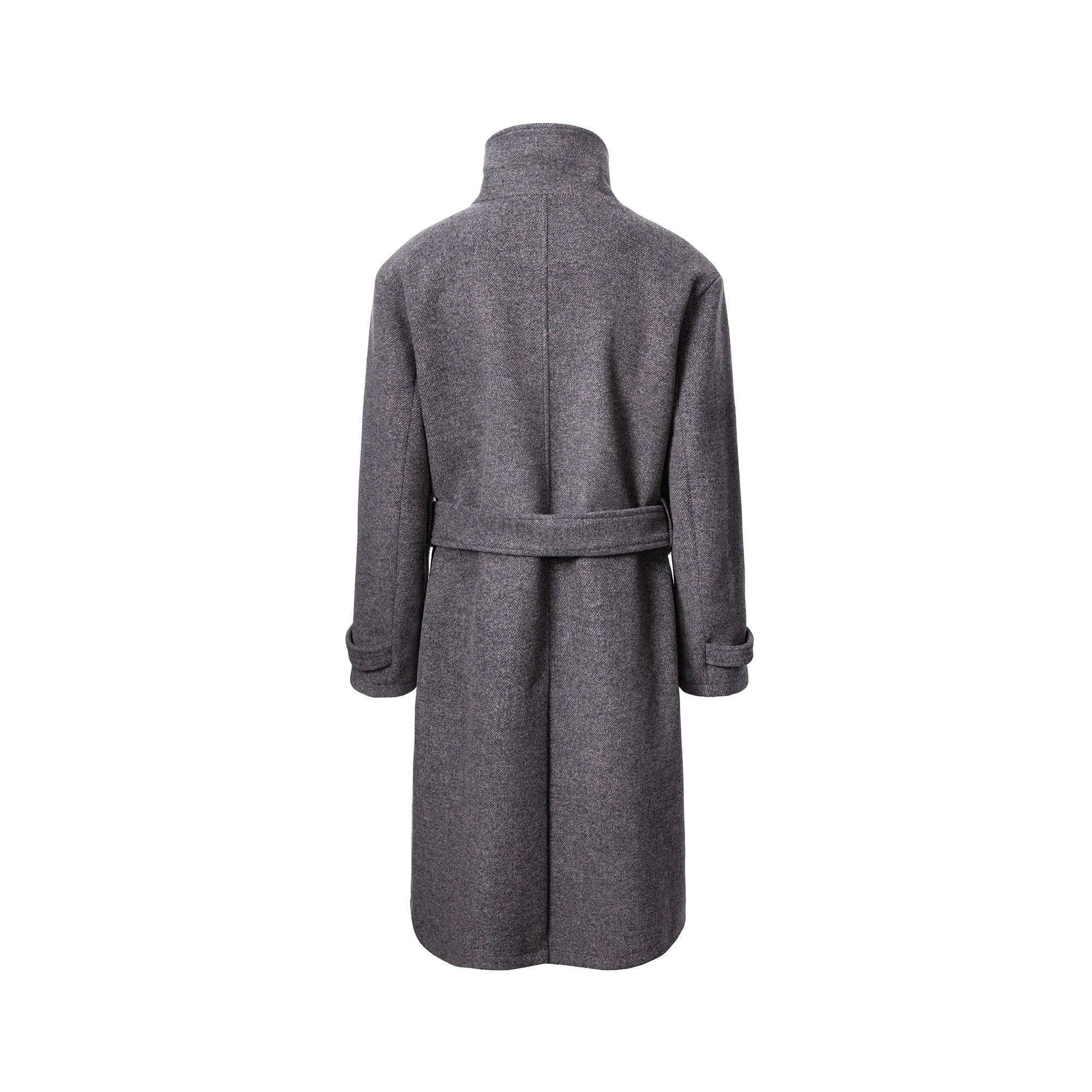 CATSSTAC Asymmetrical Stand-Collar Wool-Blend Belted Coat