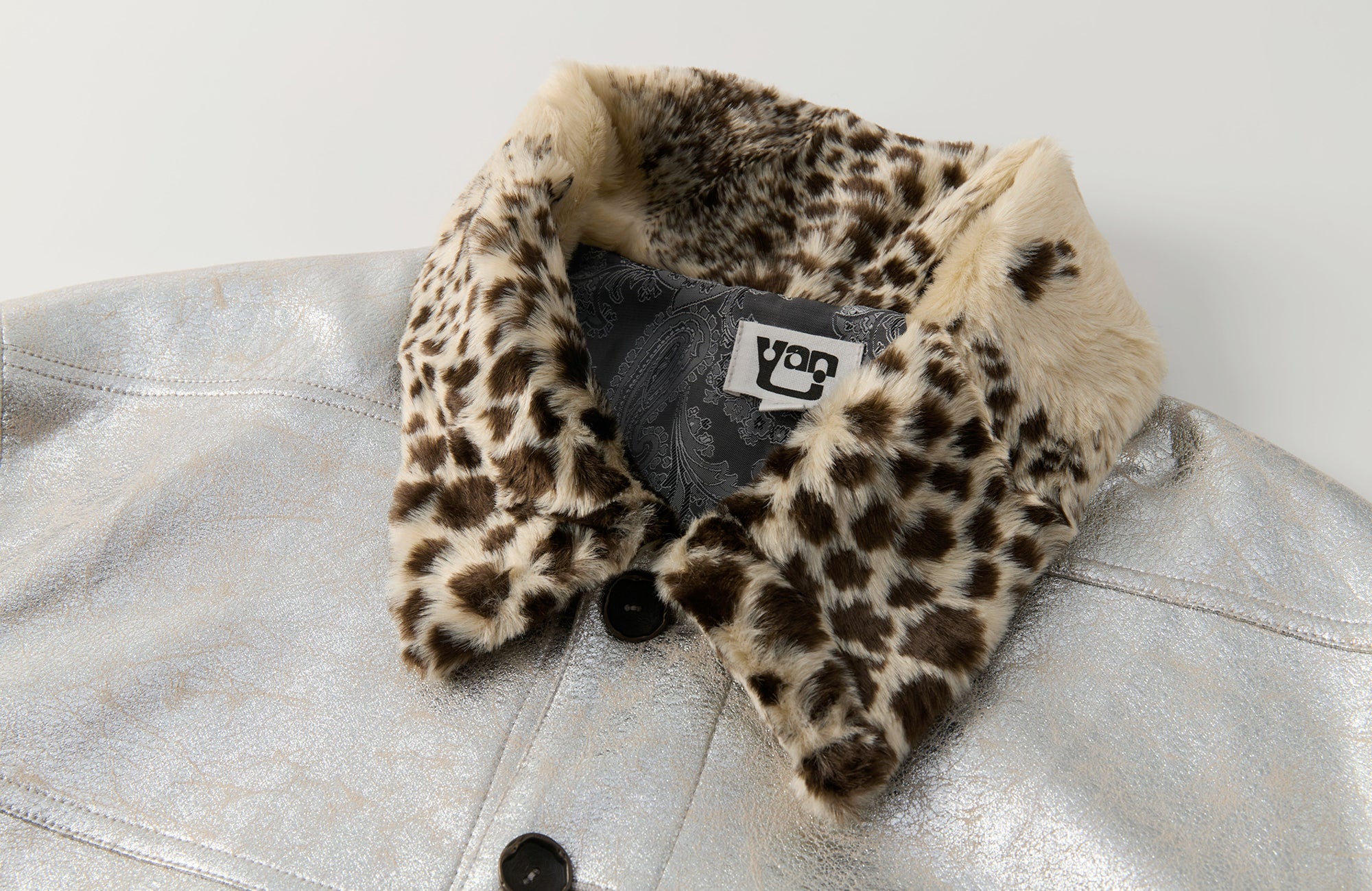YANLI Fur-Collar Spliced Faux Leather Jacket
