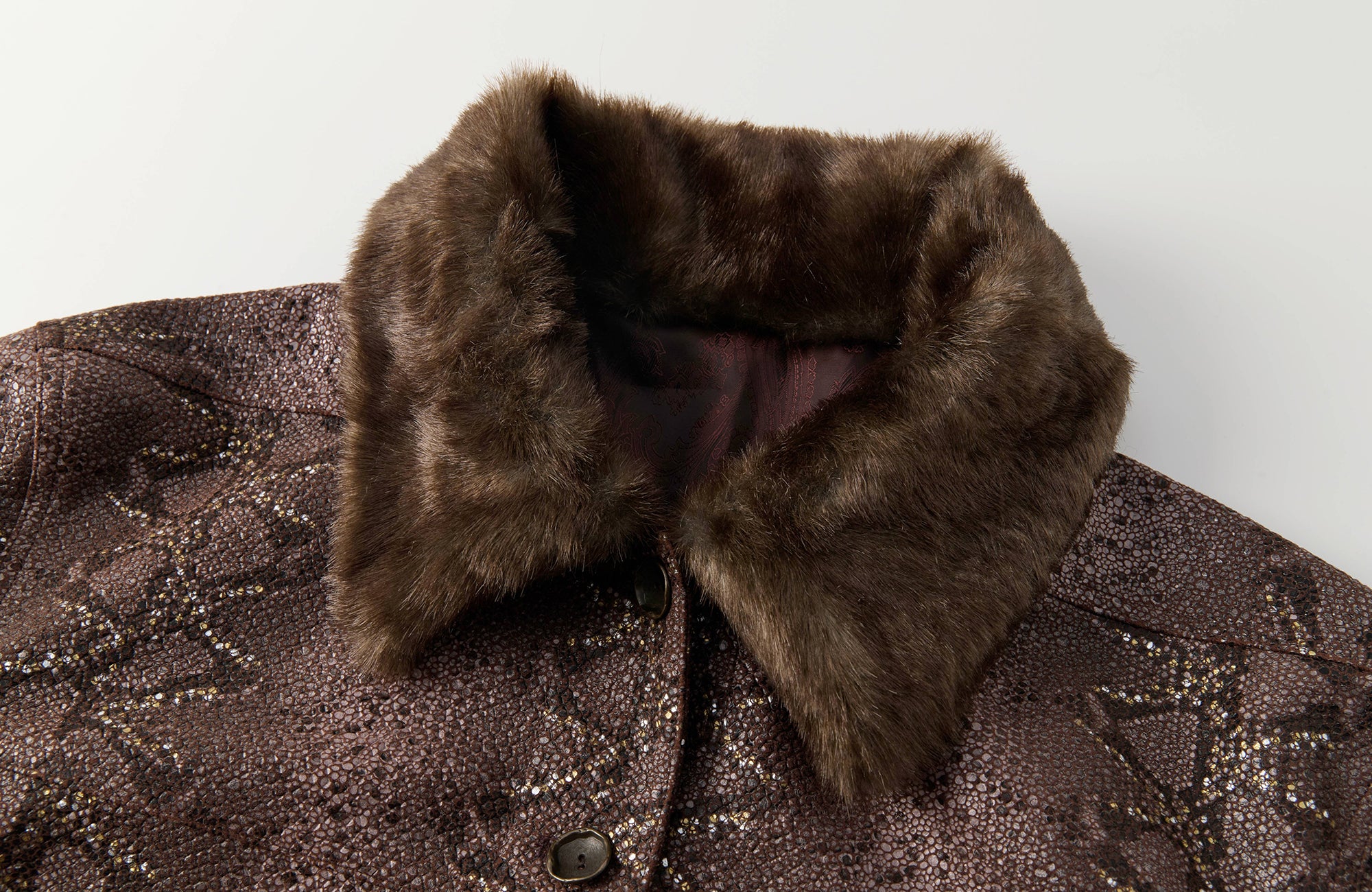 YANLI Fur-Collar Spliced Faux Leather Jacket