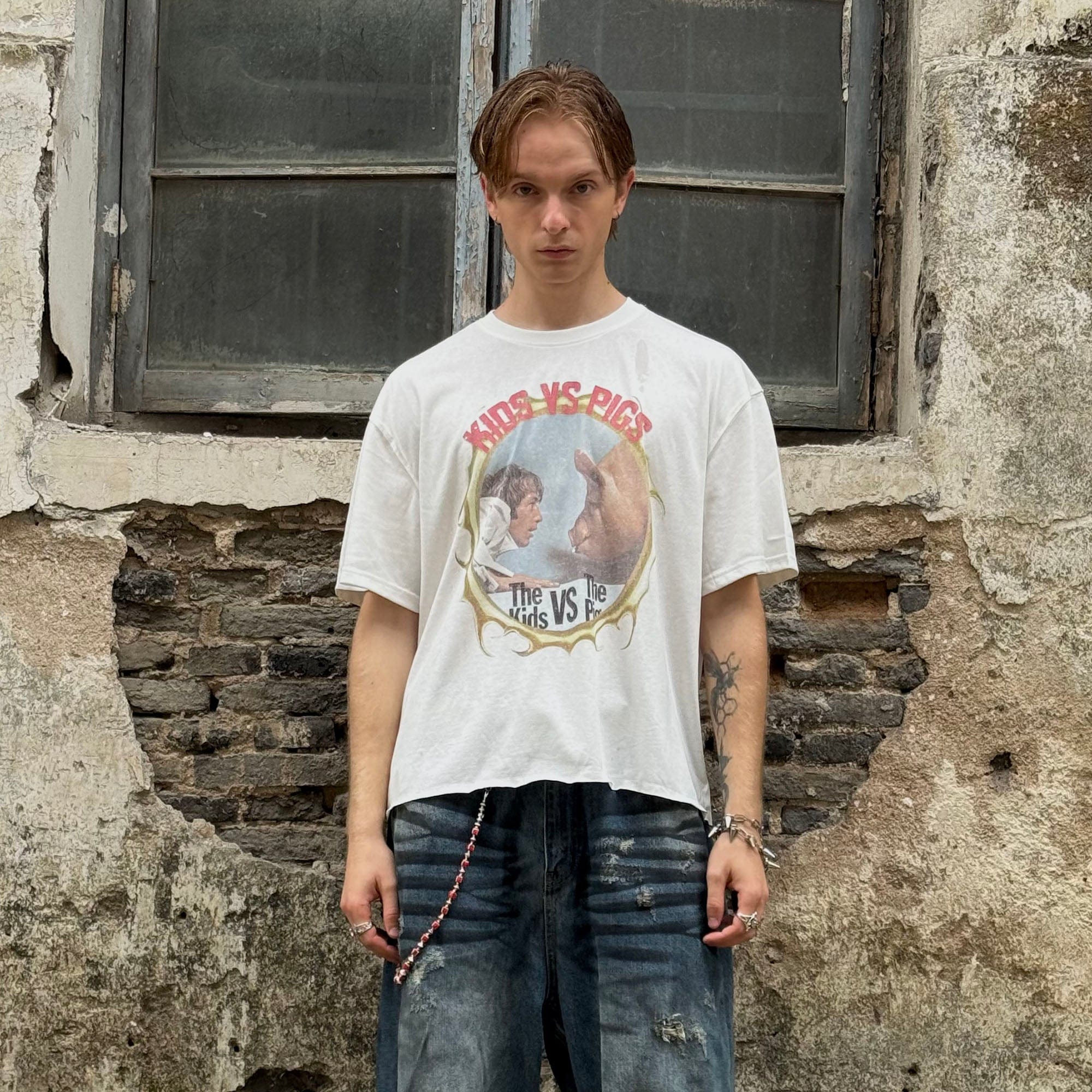 LUUUCAM Kids VS Pigs Face-Off Graphic T-Shirt, premium urban and streetwear designers apparel on PROJECTISR.com, LUUUCAM