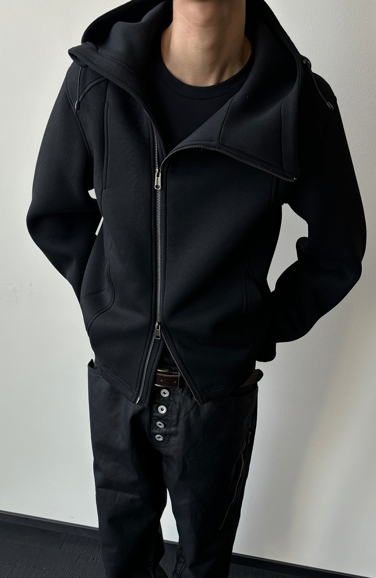 KREATE Diagonal Zip-Up Paneled Hooded Jacket