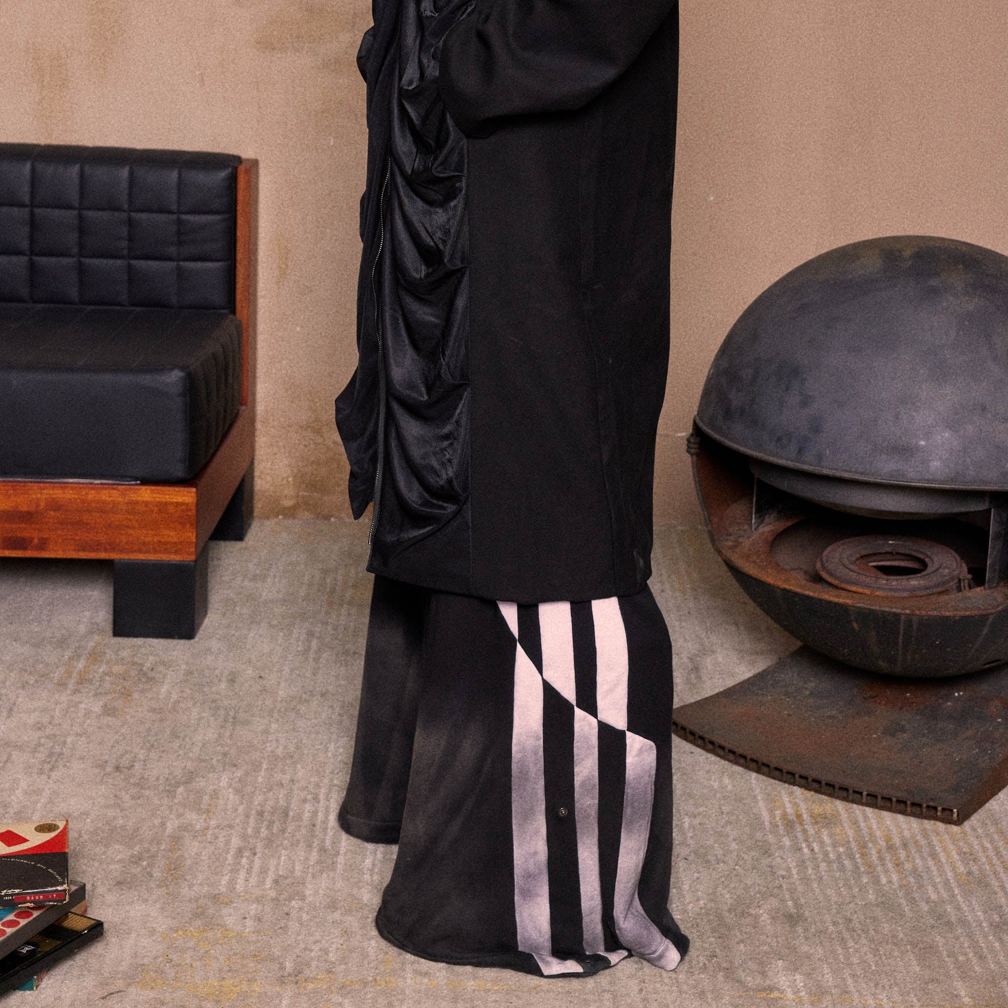 KADAKADA Distressed Three-Stripe Wide-Leg Track Pants