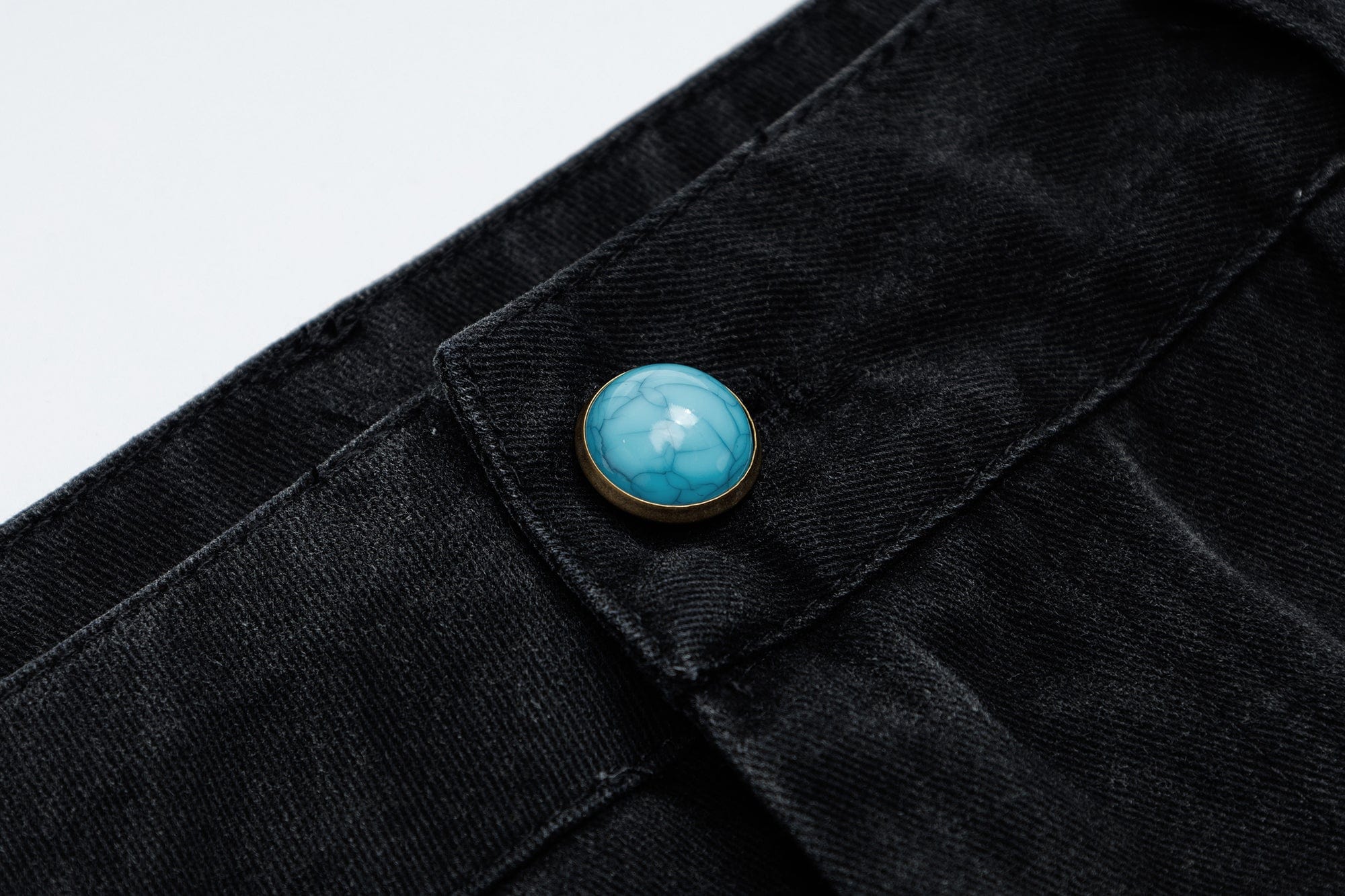 OVDY Distressed Turquoise Rivet Wide-Leg Pants, premium urban and streetwear designers apparel on PROJECTISR.com, OVDY