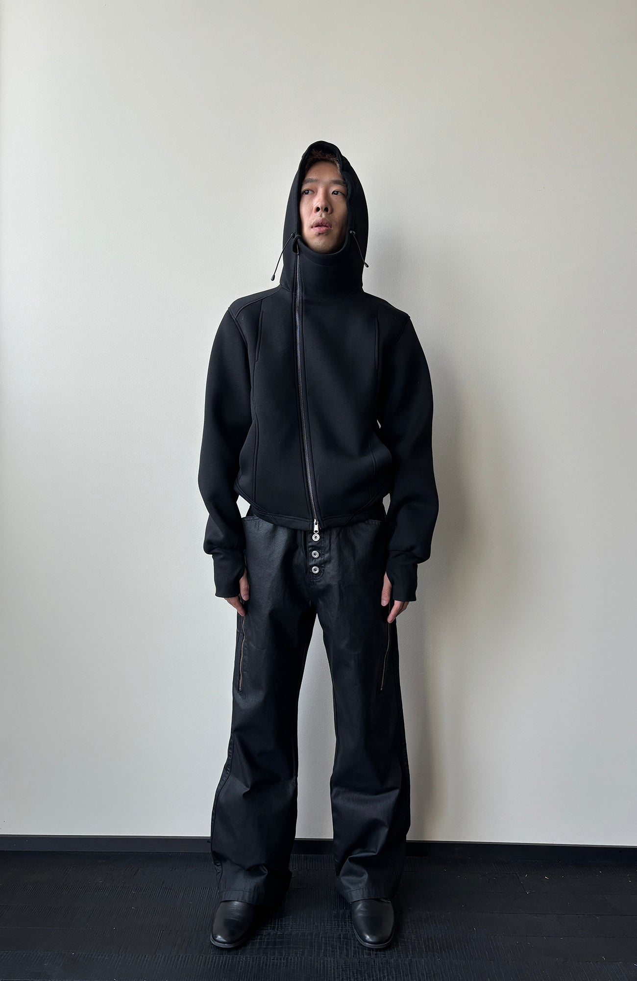 KREATE Diagonal Zip-Up Paneled Hooded Jacket