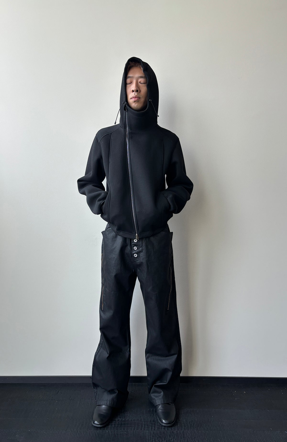 KREATE Diagonal Zip-Up Paneled Hooded Jacket