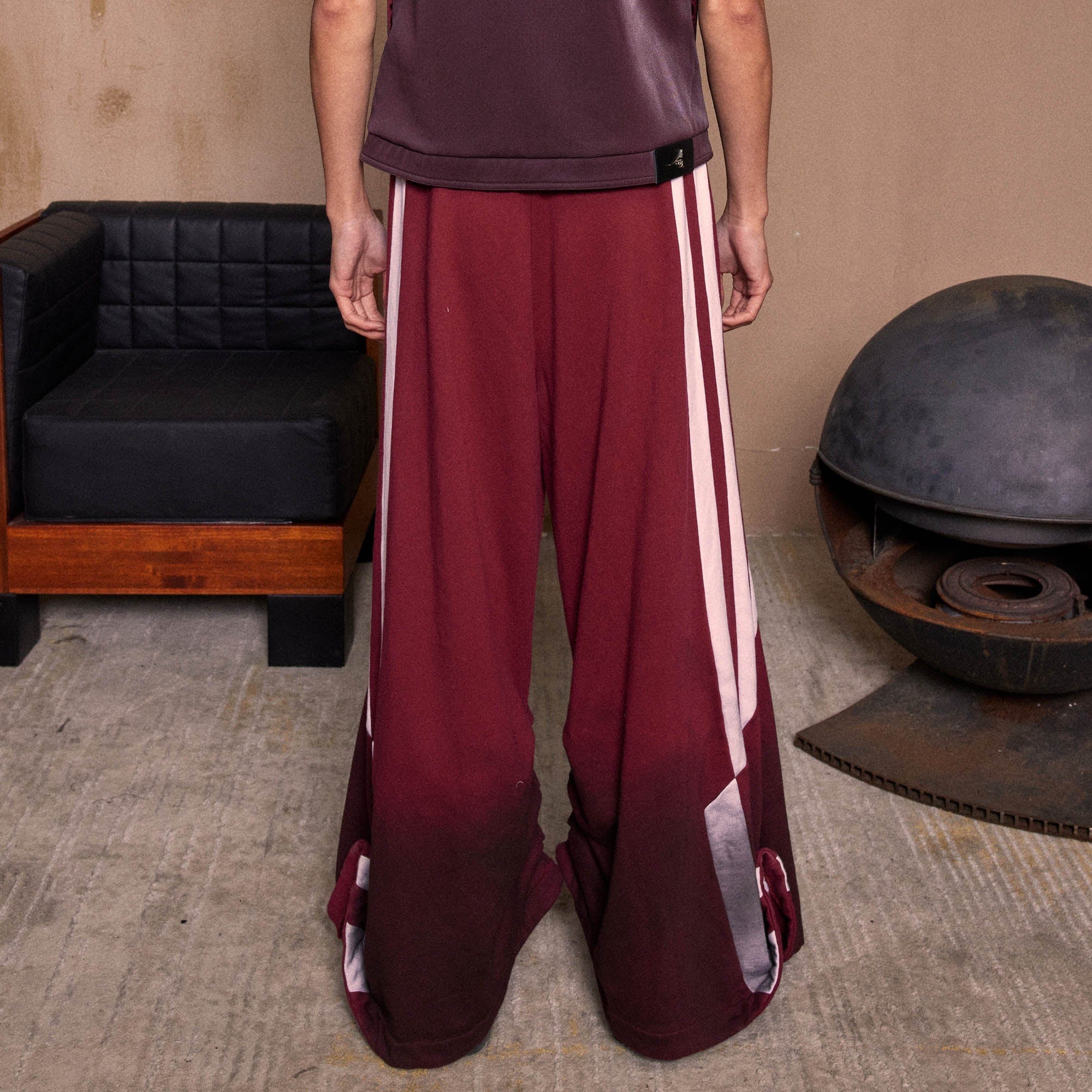 KADAKADA Distressed Three-Stripe Wide-Leg Track Pants