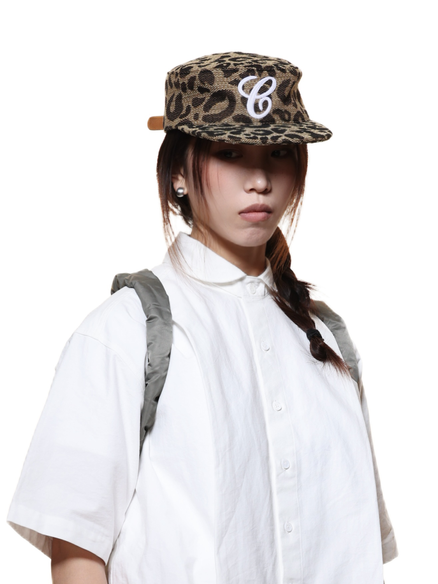 6CRAYON Leopard Embroidered Flat-Brim Baseball Cap