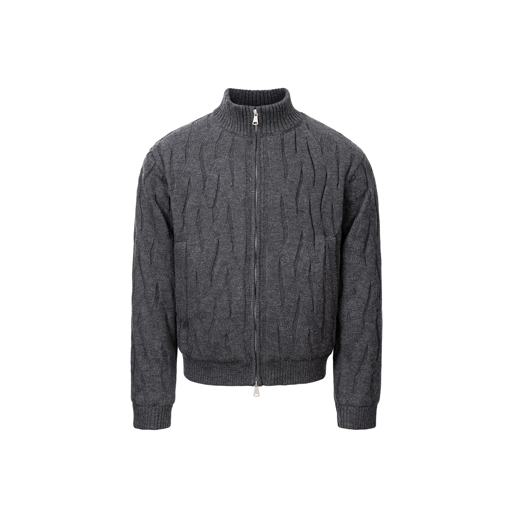 CATSSTAC Wave-Knit Stand-Collar Zip-Up Sweater