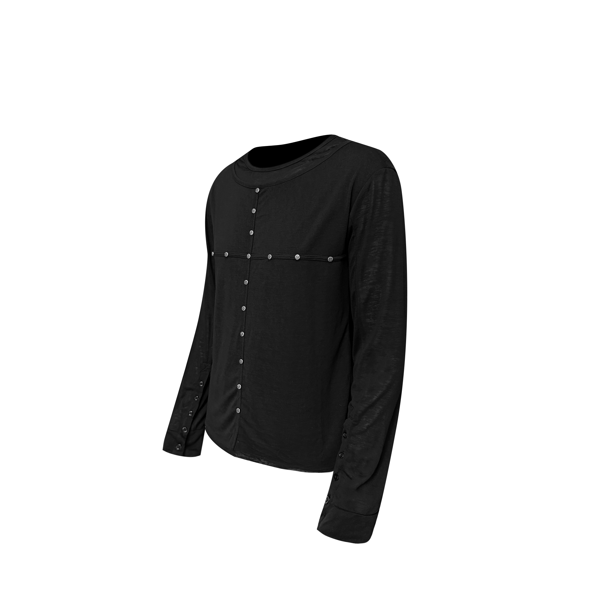 TH4SWE Layered-Collar Studded Henley Long-Sleeve Tee