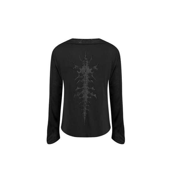 00s stone  long sleeve black ロンT TH4SWE Layered Diamond Spine Graphic Henley Long-Sleeve Tee