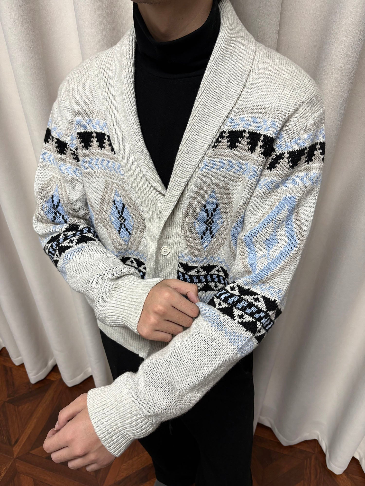 KREATE Fair Isle Shawl Collar Cardigan