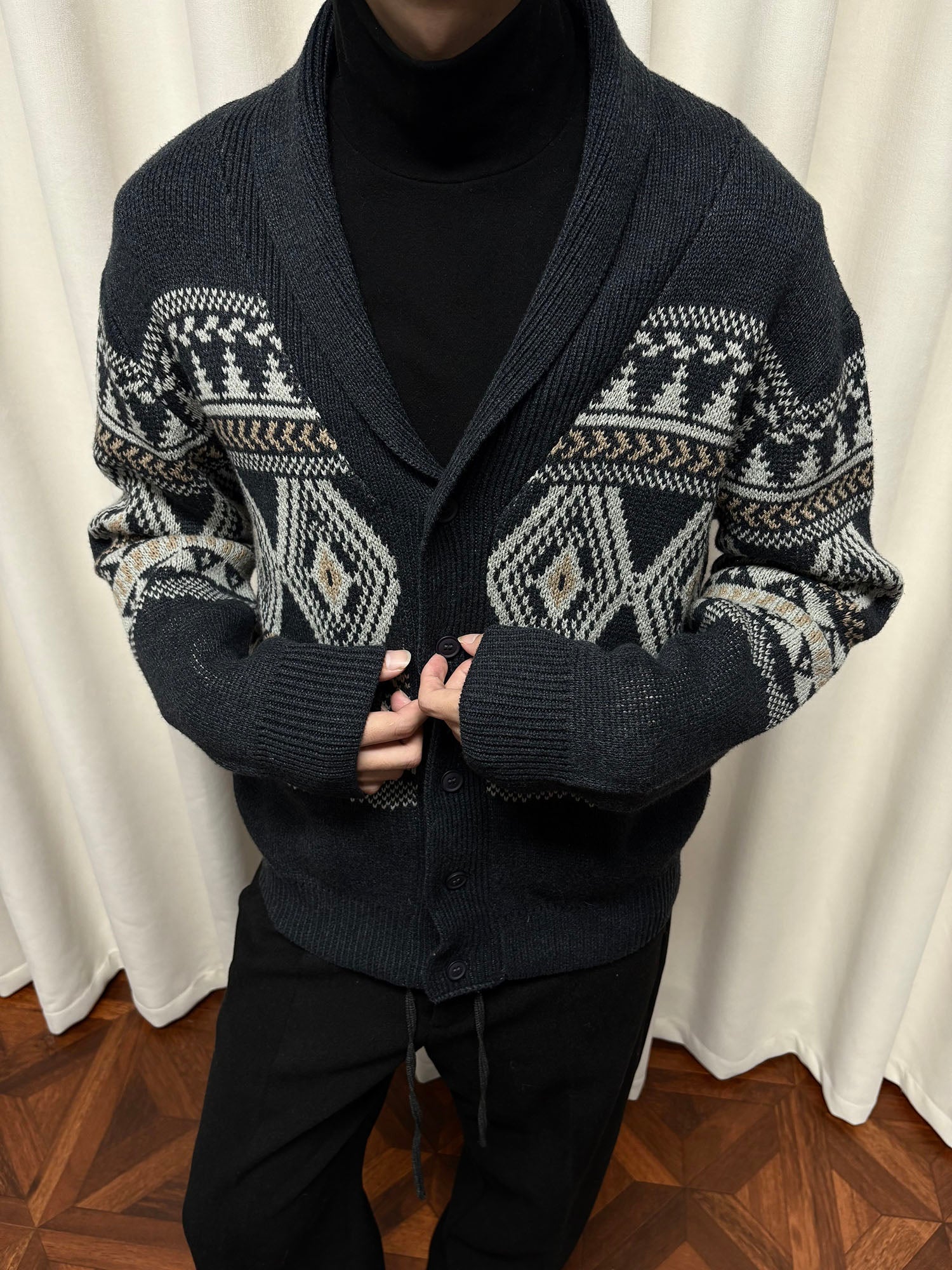 KREATE Fair Isle Shawl Collar Cardigan