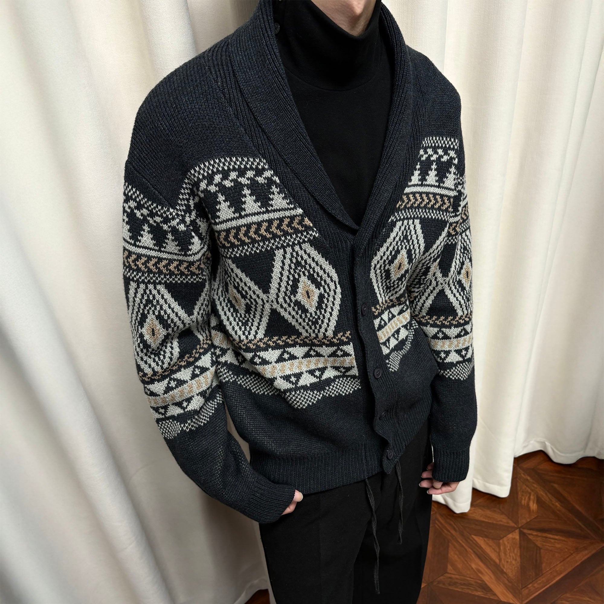 KREATE Fair Isle Shawl Collar Cardigan
