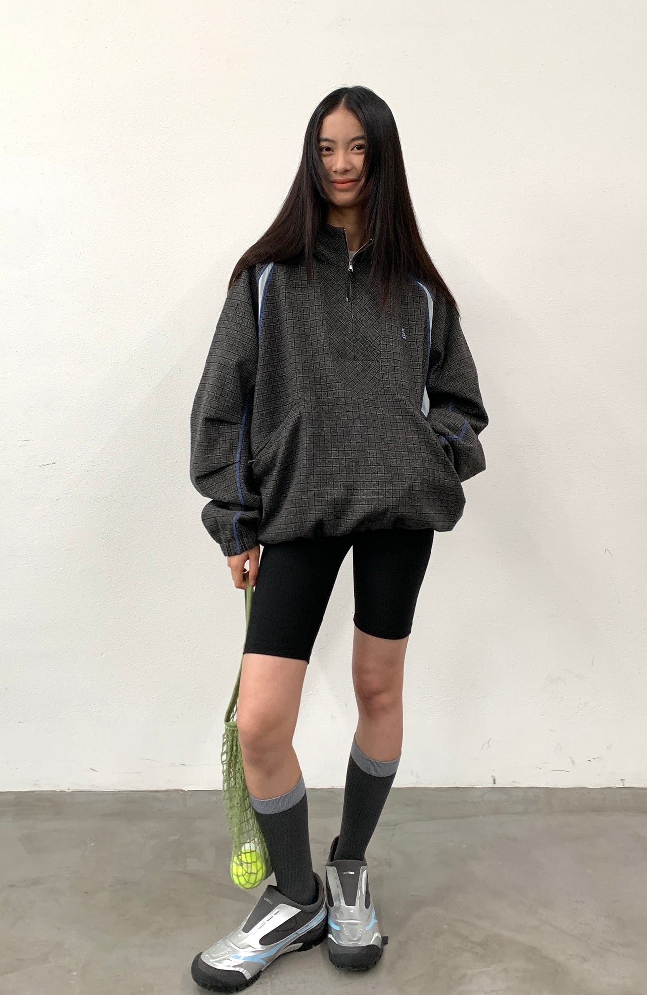 ROARINGWILD A ARCH Plaid Paneled Half-Zip Hooded Jacket