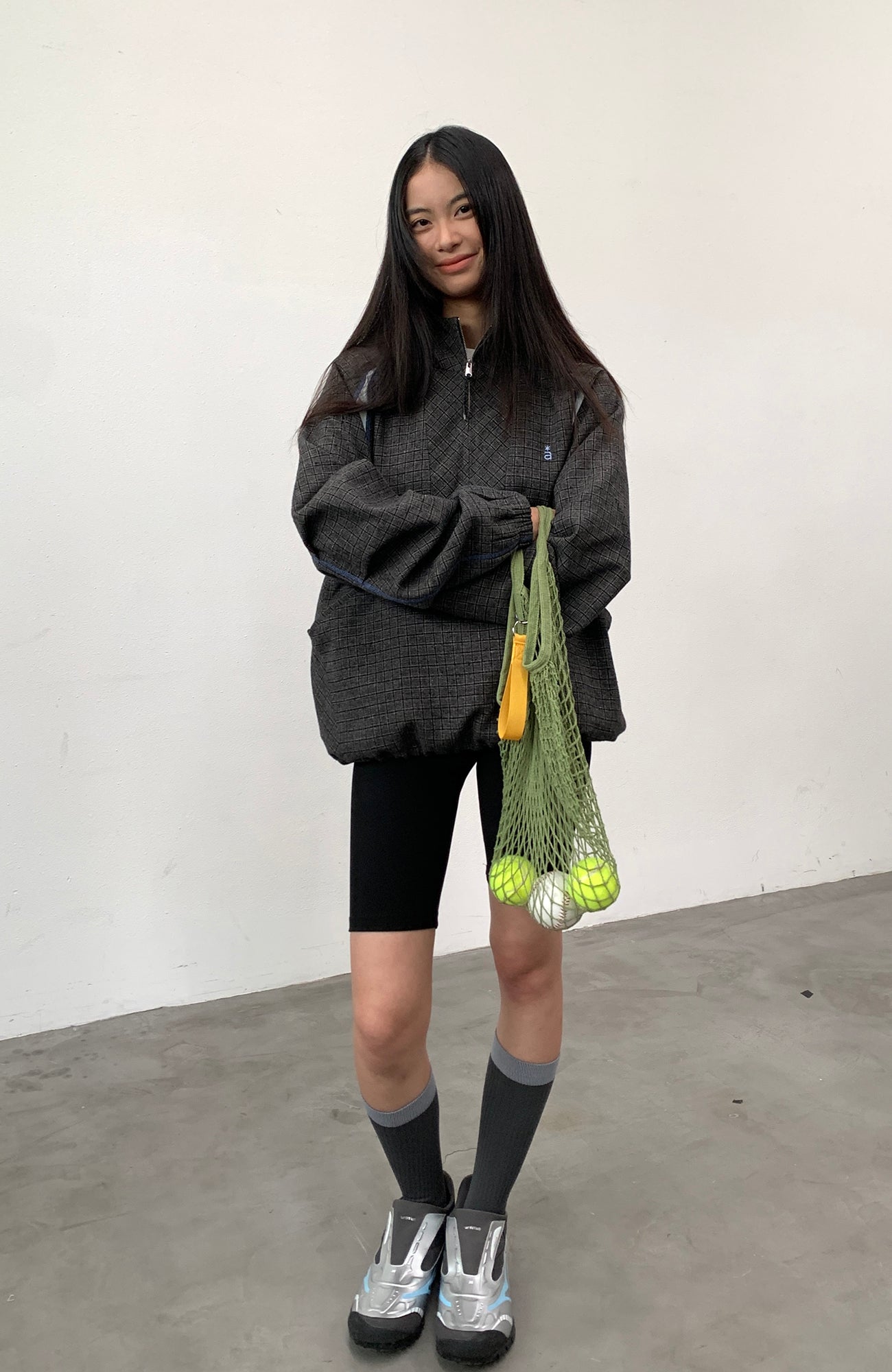 ROARINGWILD A ARCH Plaid Paneled Half-Zip Hooded Jacket