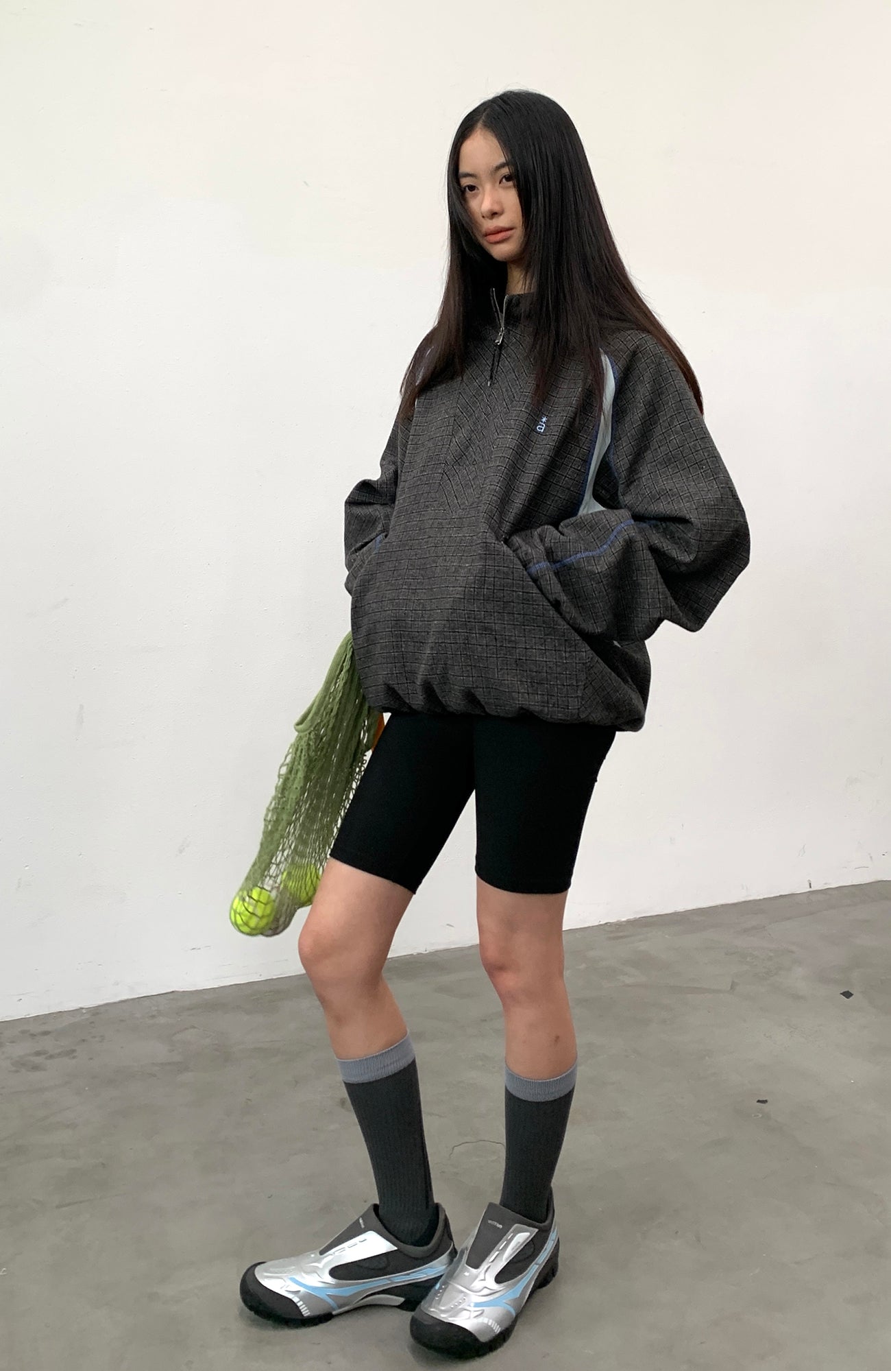 ROARINGWILD A ARCH Plaid Paneled Half-Zip Hooded Jacket