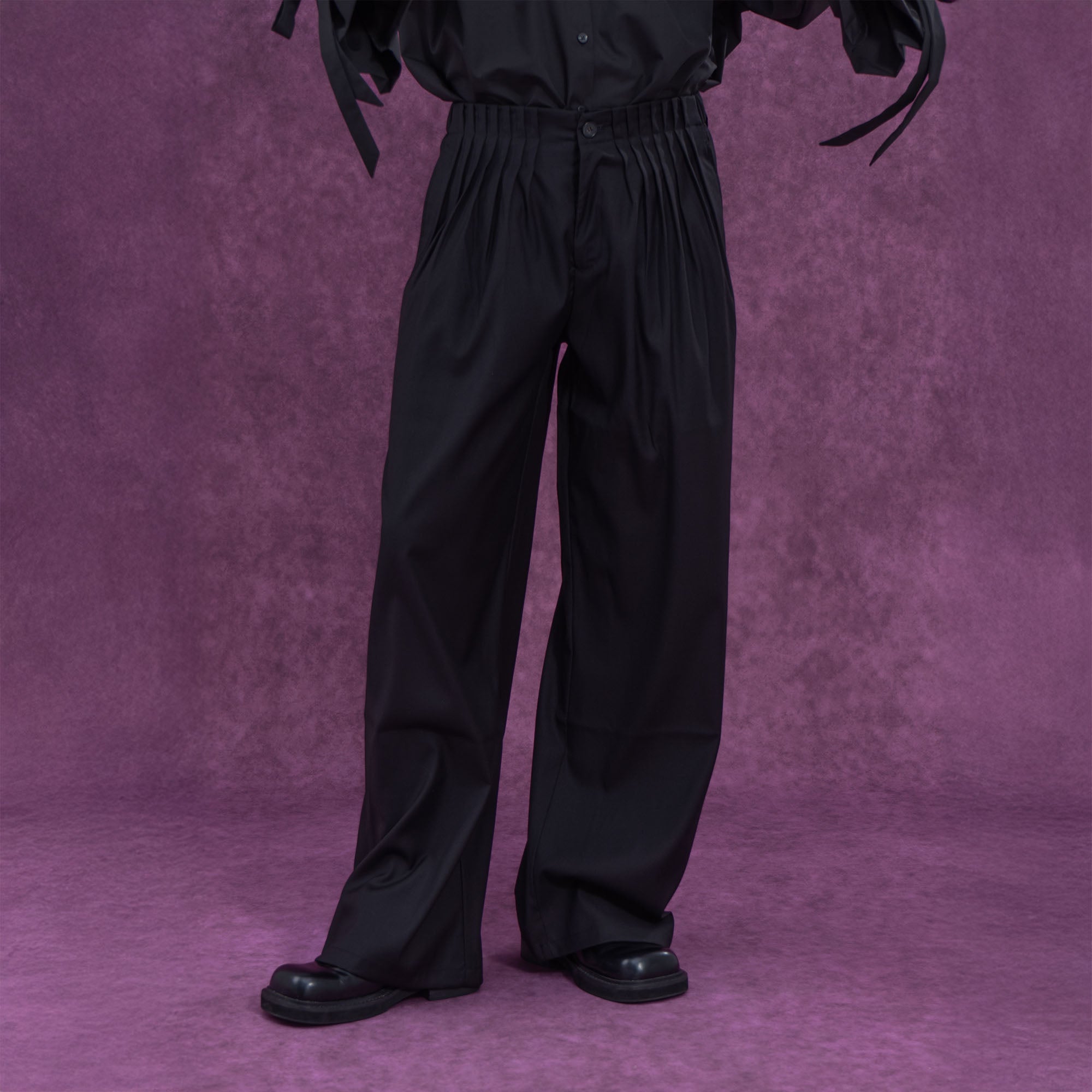 CLP Pleated Waist Structured Wide-Leg Pants