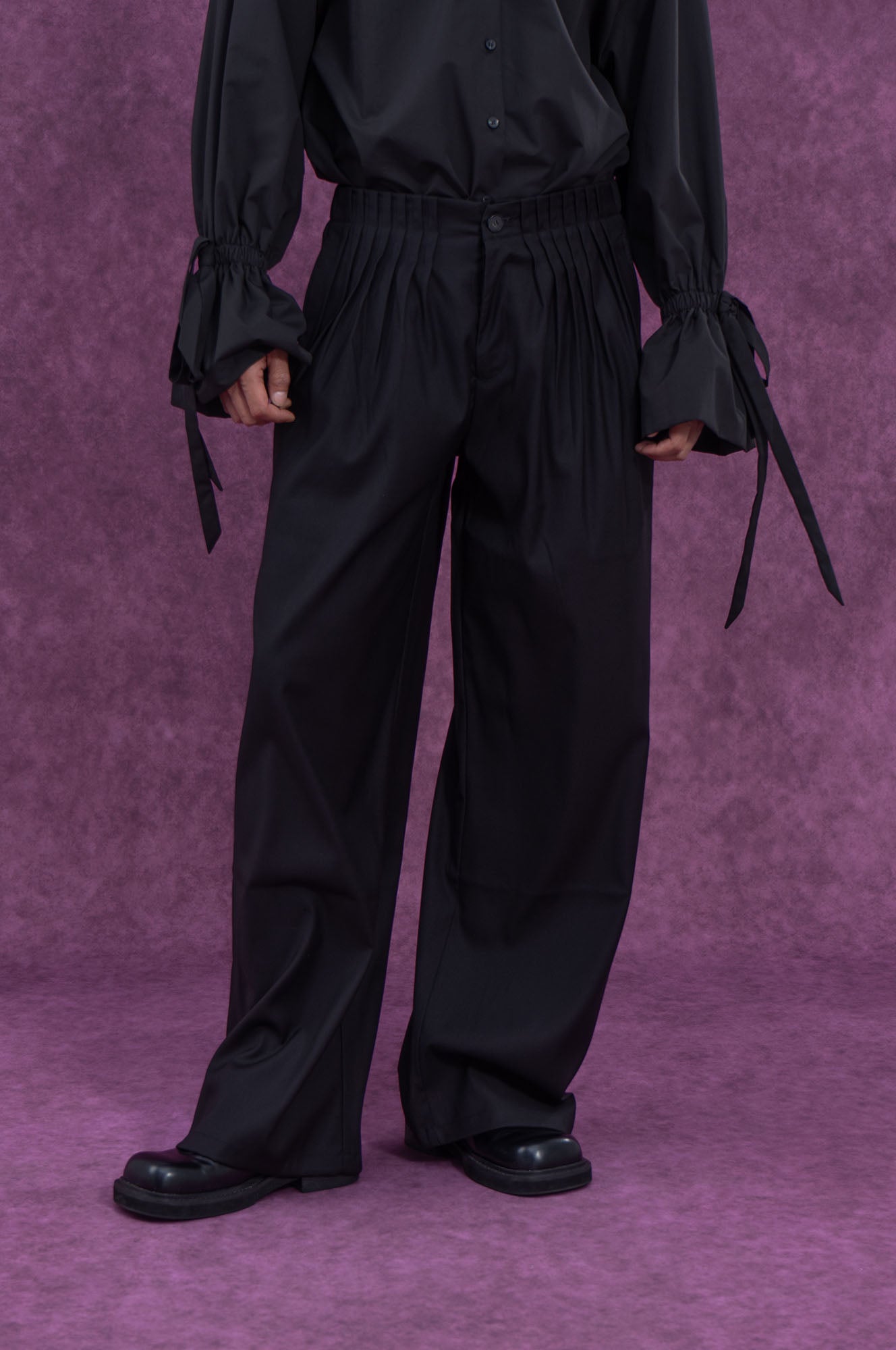 CLP Pleated Waist Structured Wide-Leg Pants