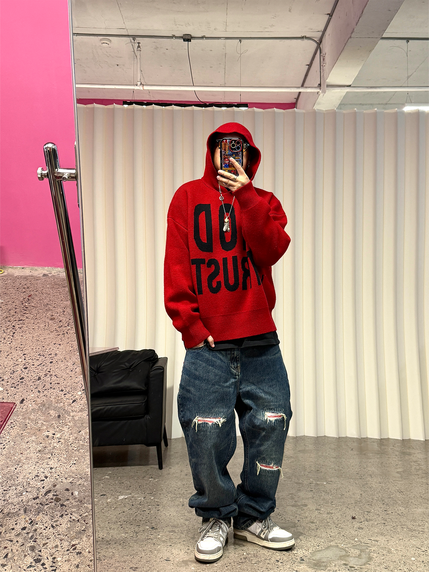 ME DA IGUAL Distressed Patch Washed Oversized Jeans