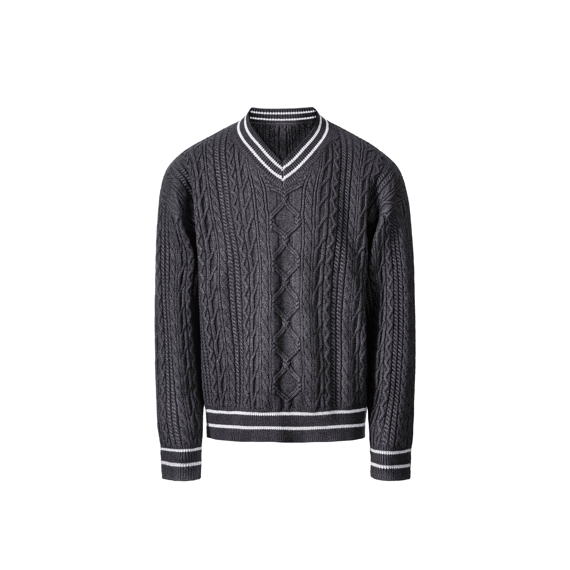 CATSSTAC Varsity V-Neck Cable-Knit Sweater, premium urban and streetwear designers apparel on PROJECTISR.com, CATSSTAC