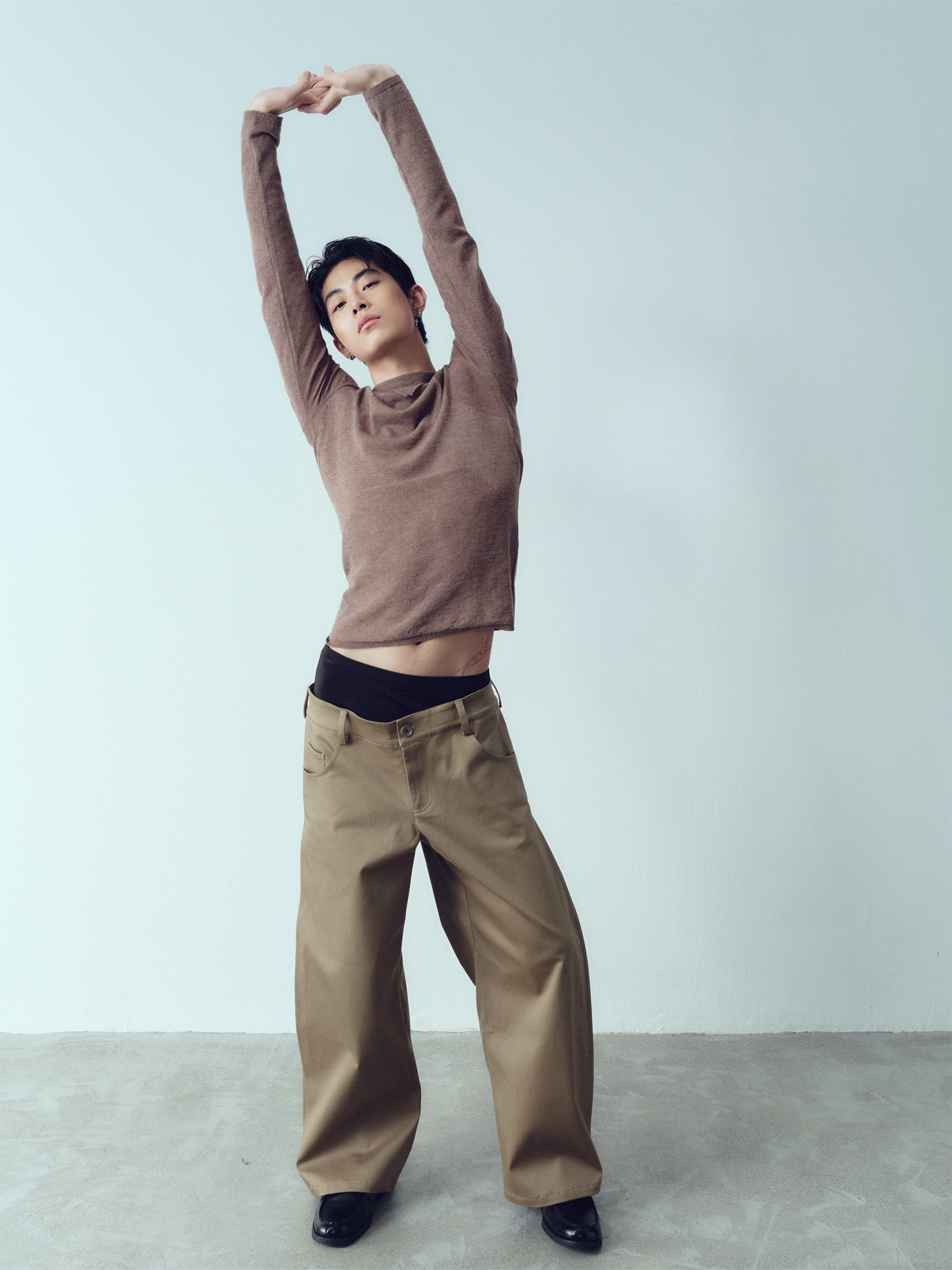 KADAKADA Dual-Waist Contrast Panel Trousers