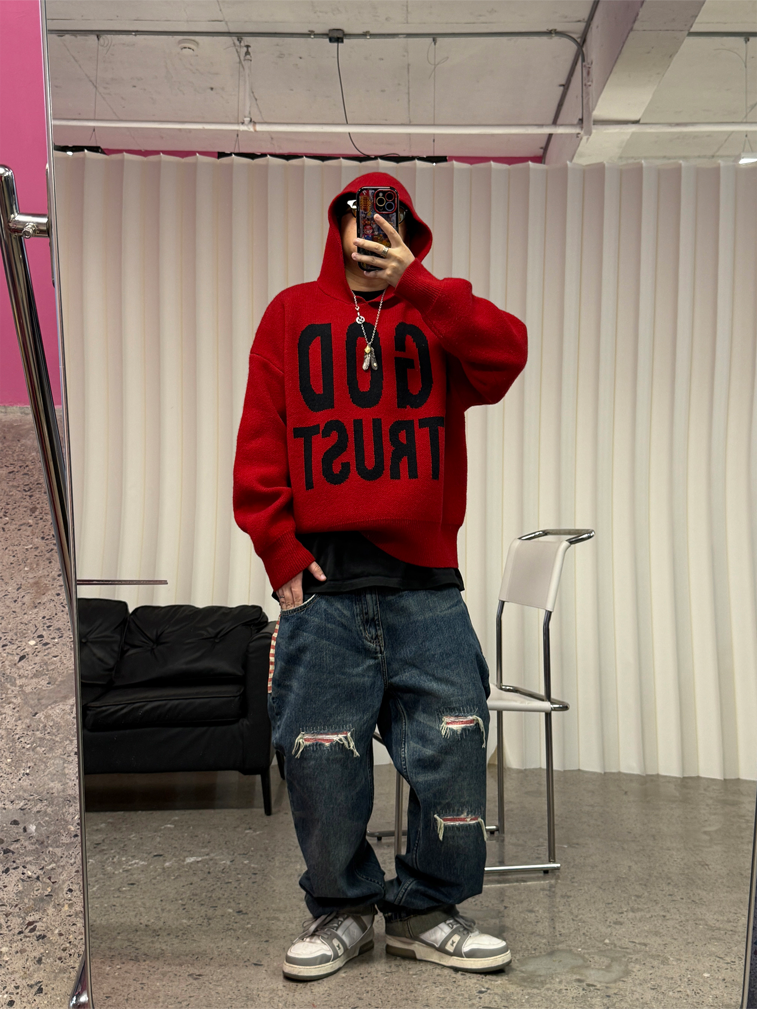 ME DA IGUAL Distressed Patch Washed Oversized Jeans