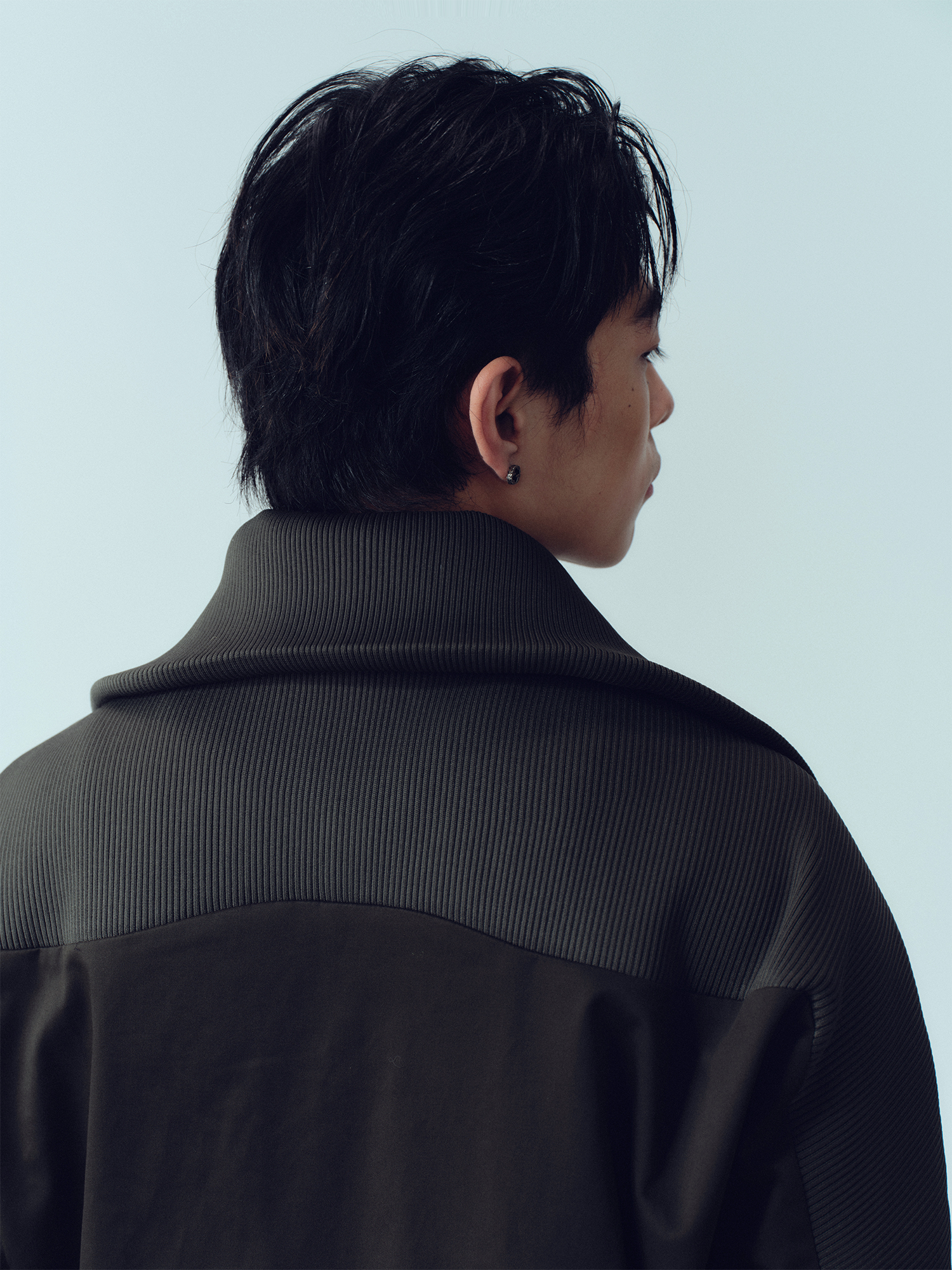 KADAKADA Rib-Spliced Stand-Collar Cropped Jacket